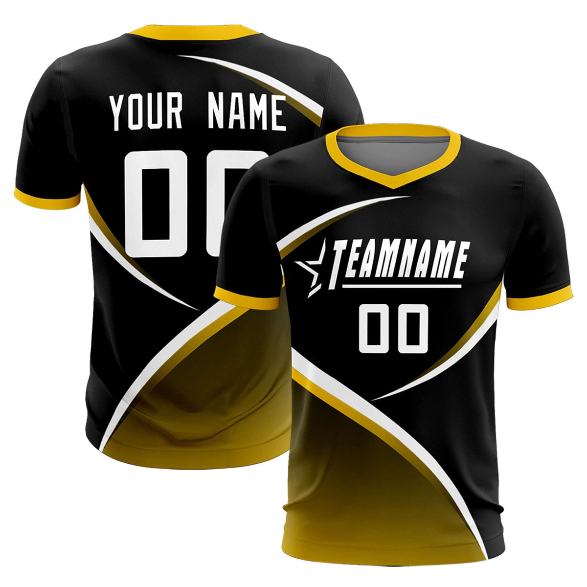 Custom Black Gold Color Block Training Uniform For Men Soccer Sets Jersey