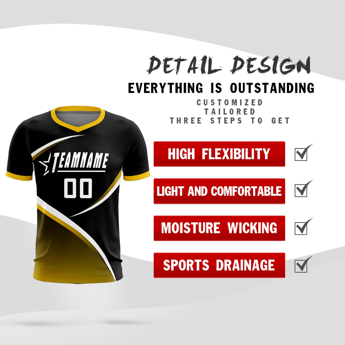 Custom Black Gold Color Block Training Uniform For Men Soccer Sets Jersey