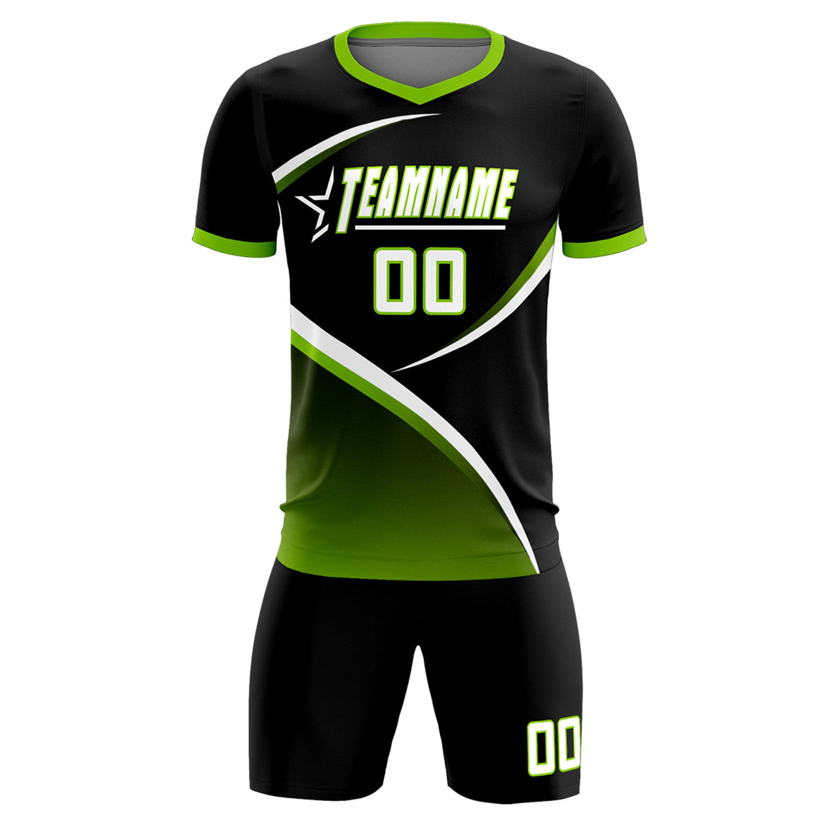 Custom Black Neon Green Color Block Training Uniform For Men Soccer Sets Jersey