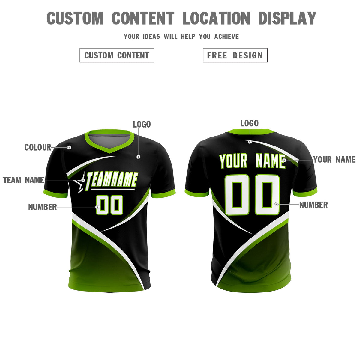 Custom Black Neon Green Color Block Training Uniform For Men Soccer Sets Jersey