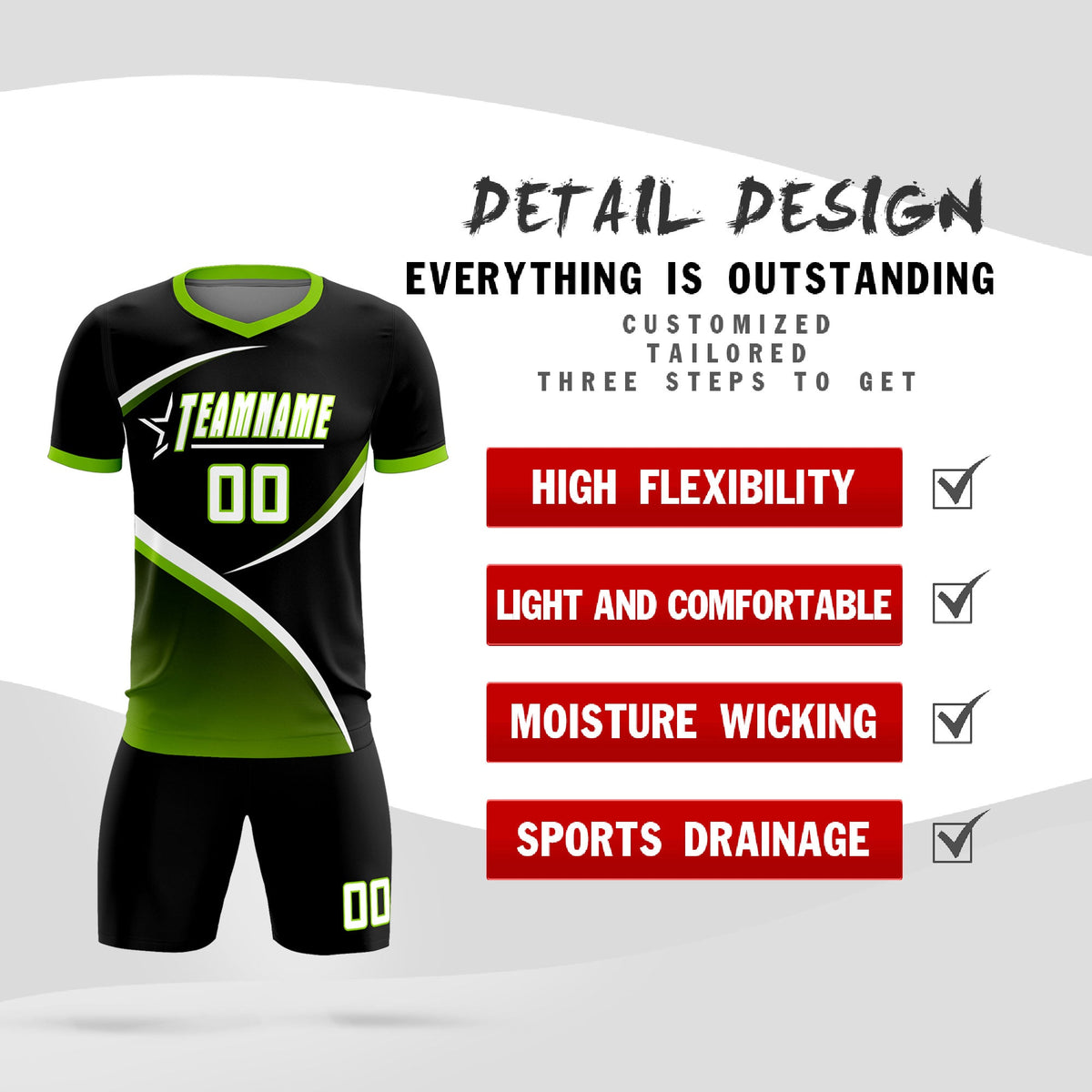 Custom Black Neon Green Color Block Training Uniform For Men Soccer Sets Jersey