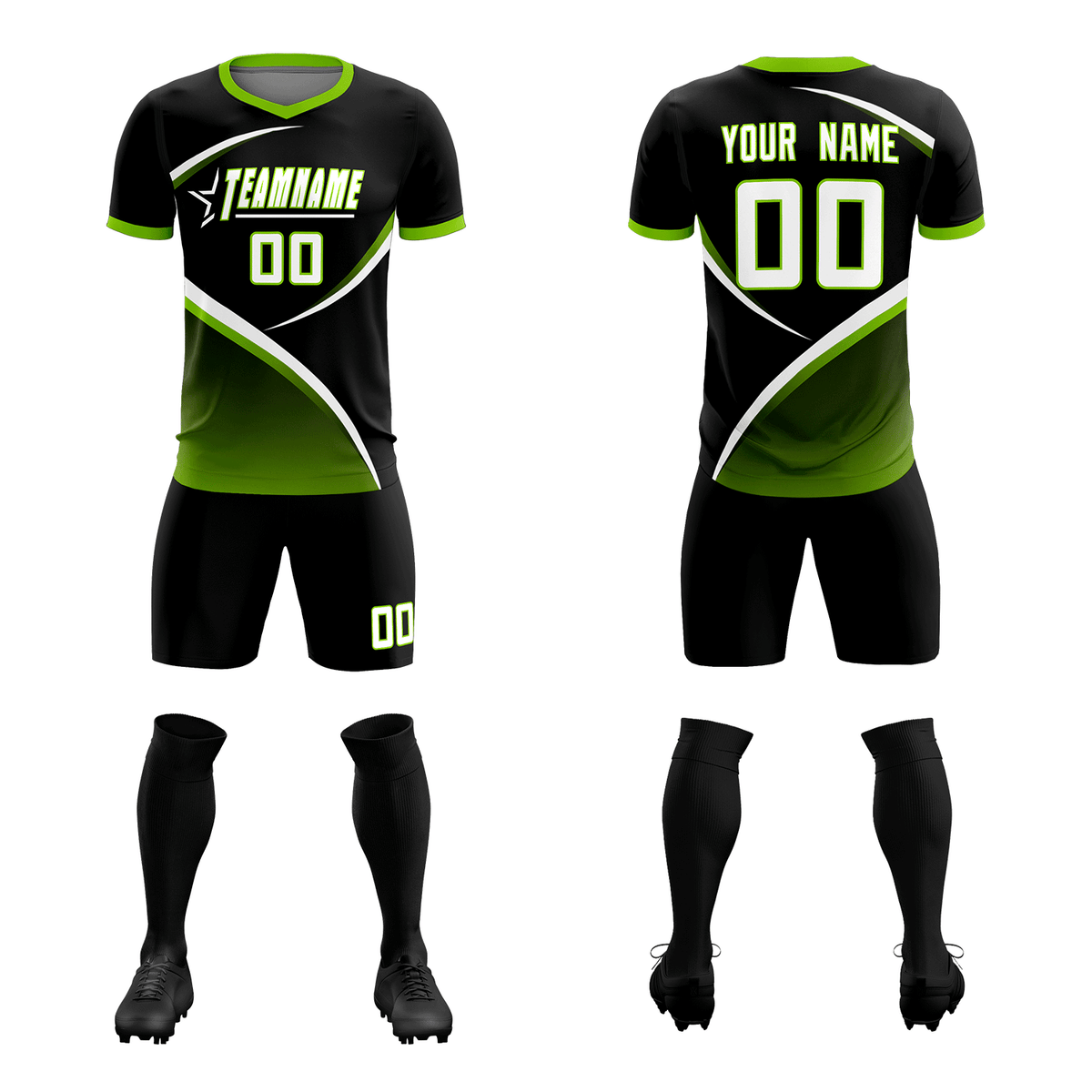 Custom Black Neon Green Color Block Training Uniform For Men Soccer Sets Jersey