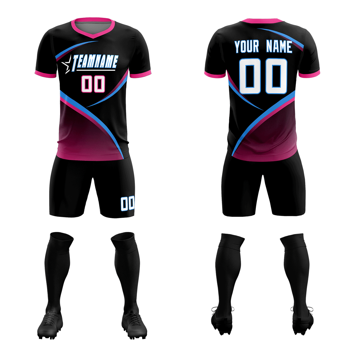 Custom Black Pink Color Block Training Uniform For Men Soccer Sets Jersey
