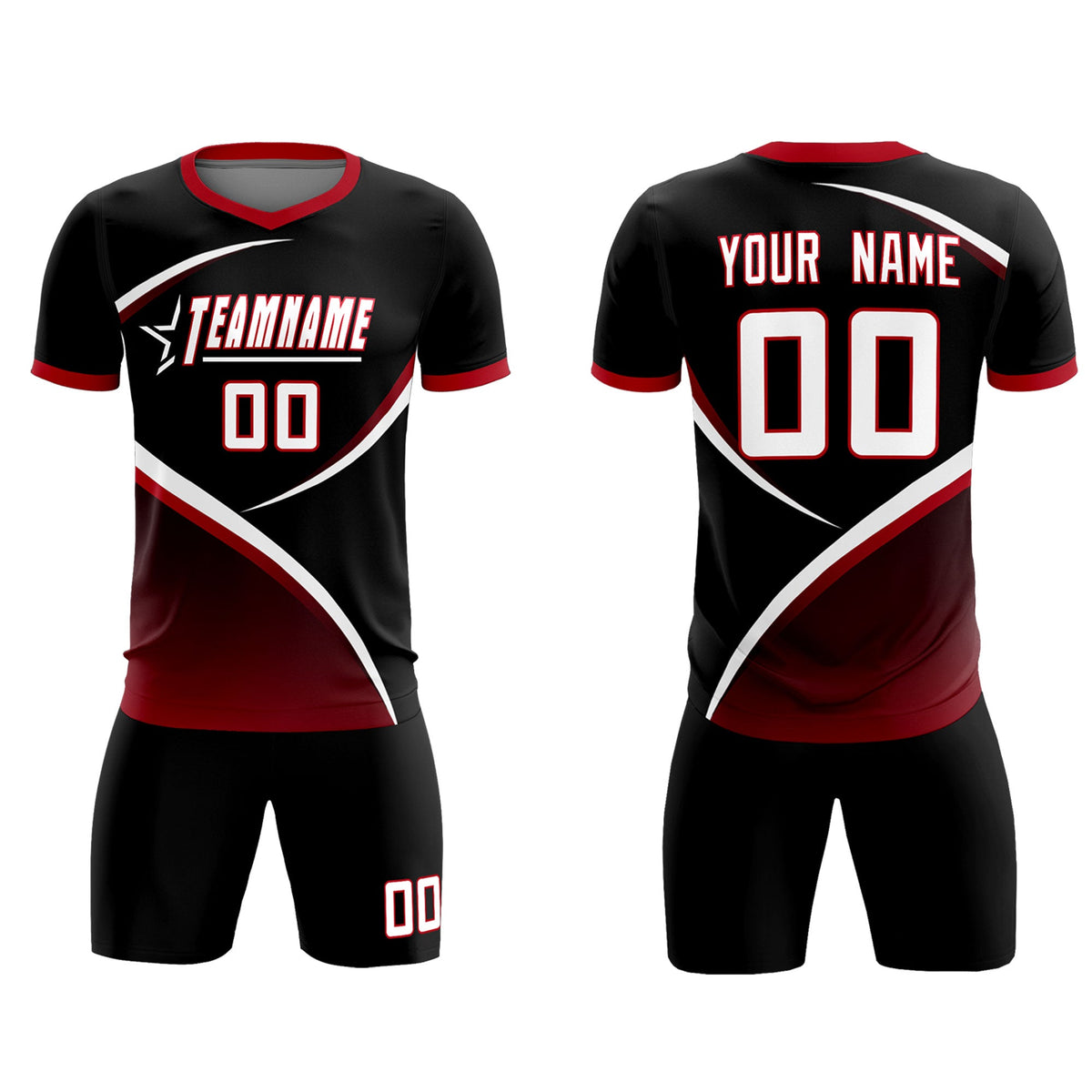 Custom Black Red Color Block Training Uniform For Men Soccer Sets Jersey