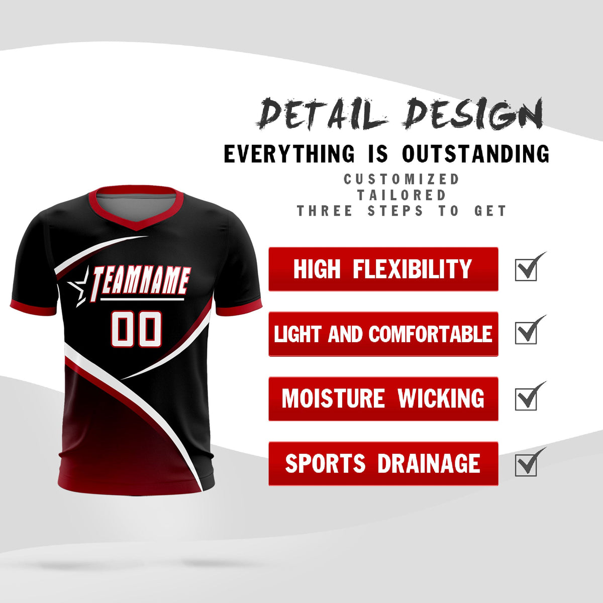 Custom Black Red Color Block Training Uniform For Men Soccer Sets Jersey