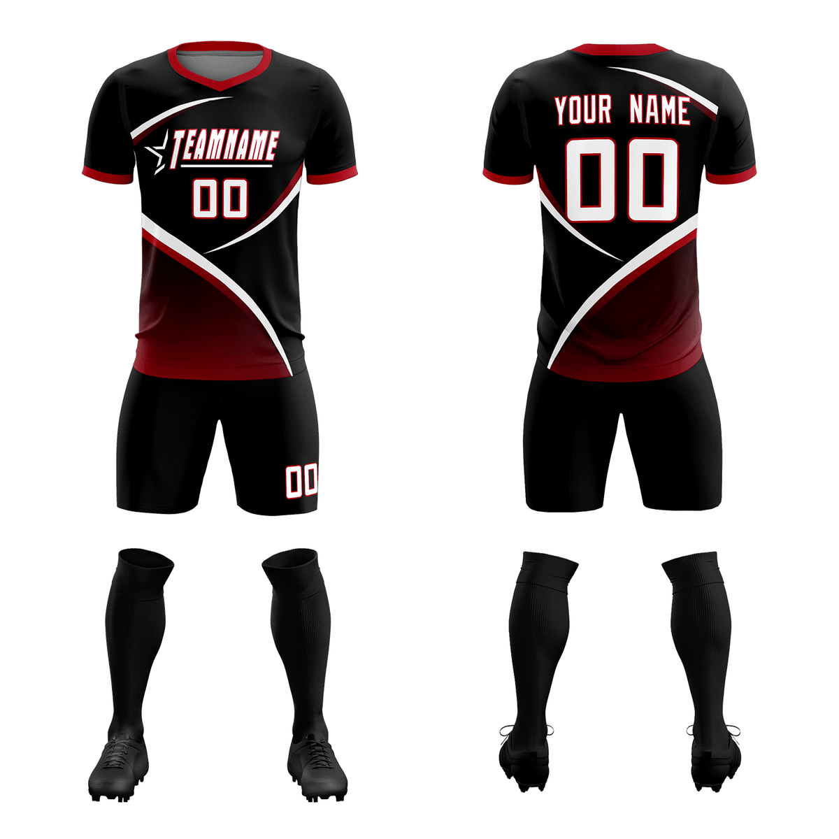 Custom Black Red Color Block Training Uniform For Men Soccer Sets Jersey
