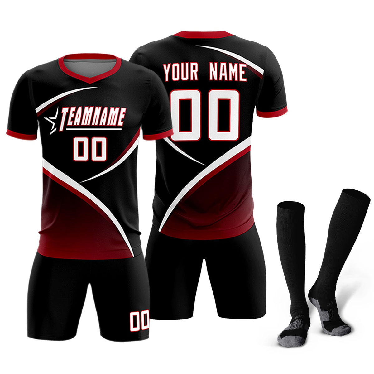 Custom Black Red Color Block Training Uniform For Men Soccer Sets Jersey