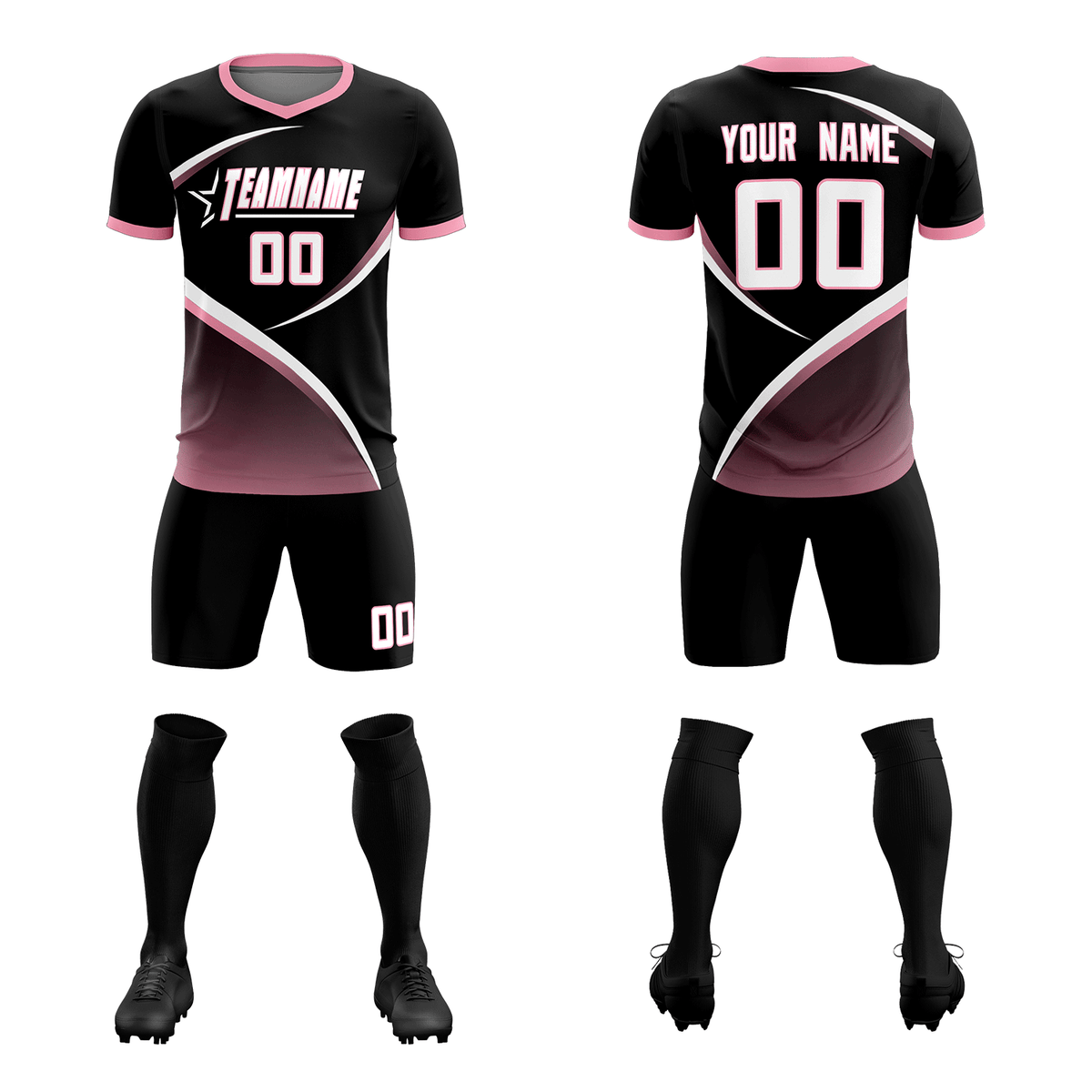 Custom Black Light Pink Color Block Training Uniform For Men Soccer Sets Jersey