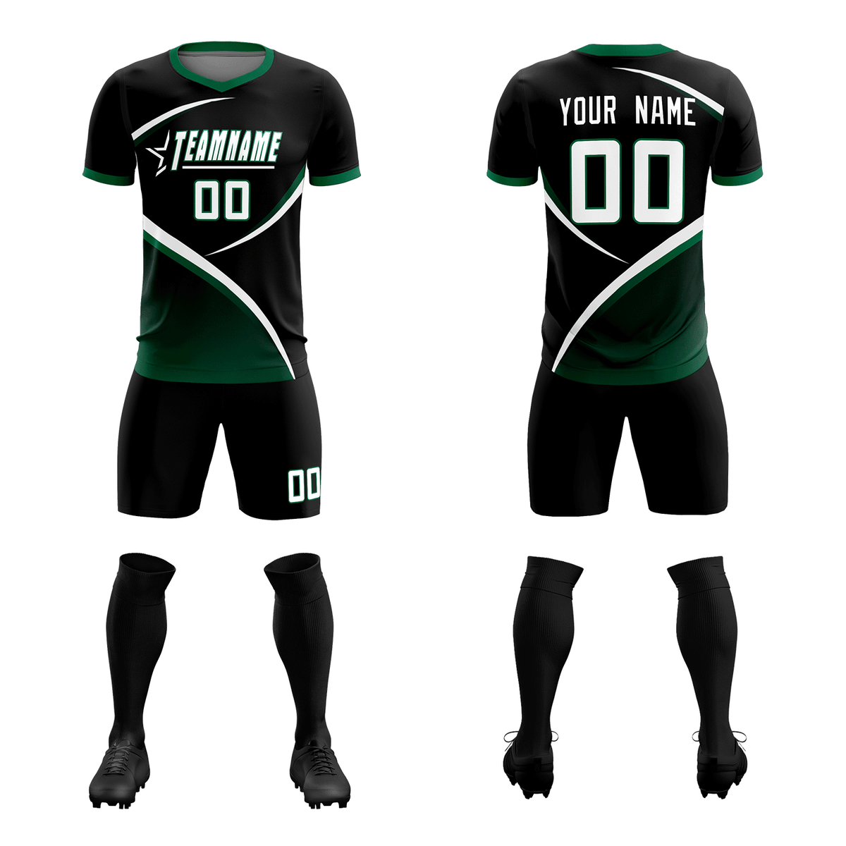 Custom Black Kelly Green Color Block Training Uniform For Men Soccer Sets Jersey