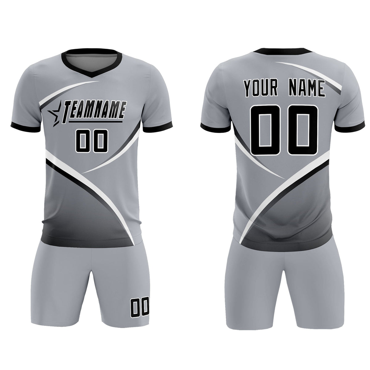 Custom Gray Black Color Block Training Uniform For Men Soccer Sets Jersey