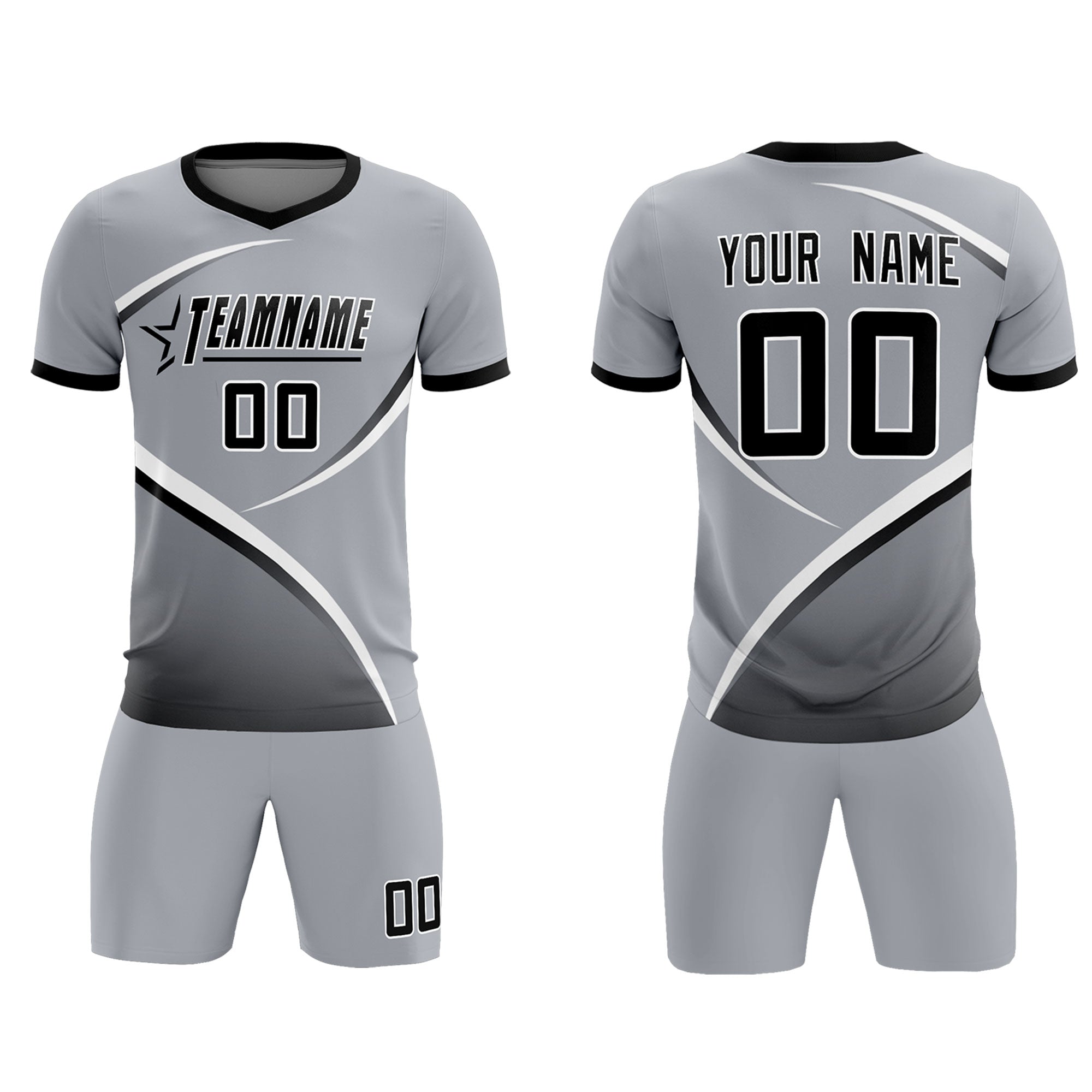 Custom Gray Black Color Block Training Uniform For Men Soccer Sets Jersey