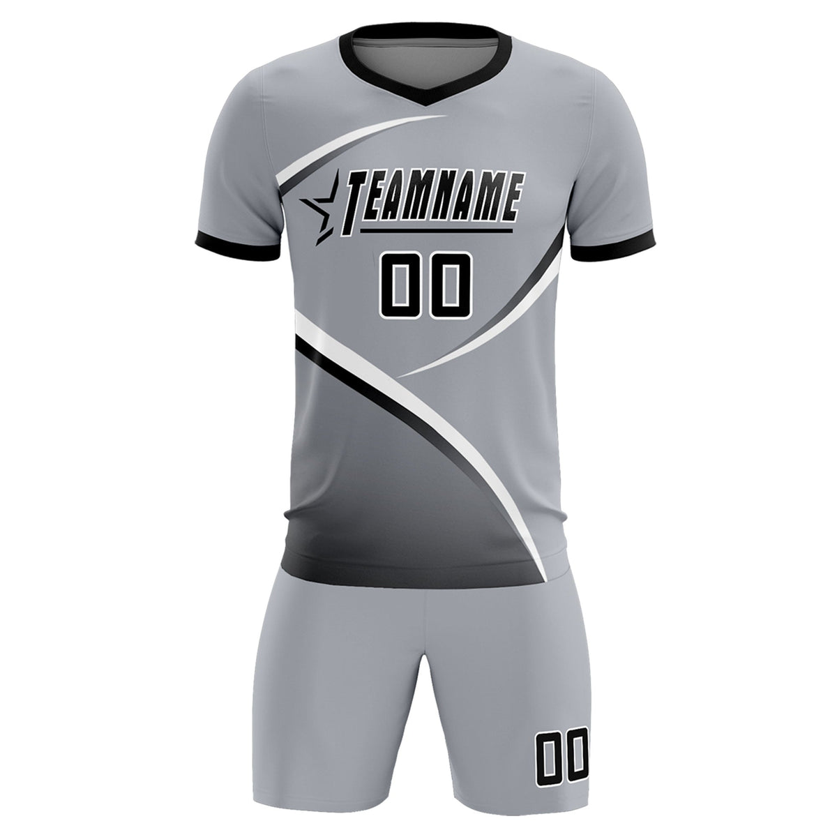 Custom Gray Black Color Block Training Uniform For Men Soccer Sets Jersey