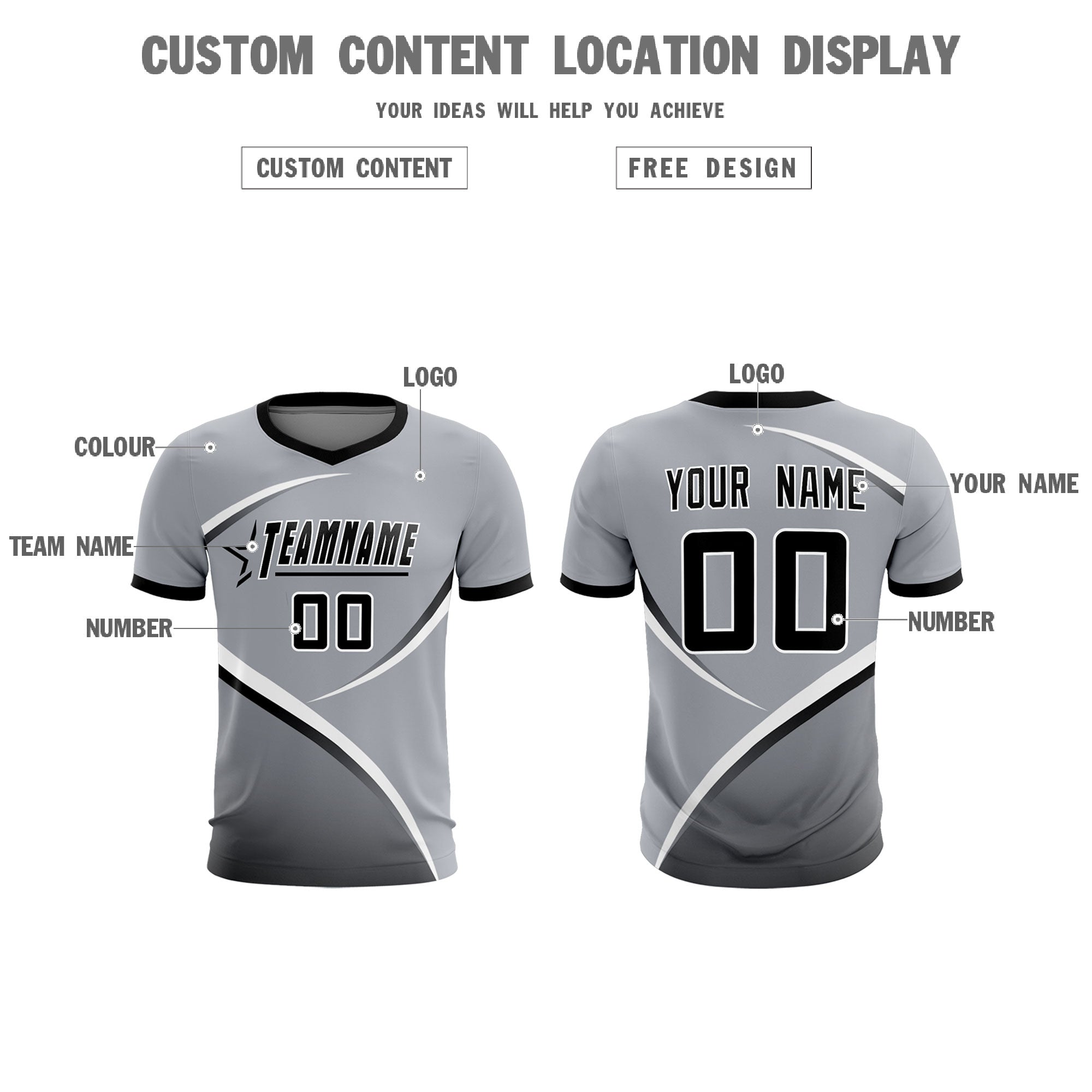 Custom Gray Black Color Block Training Uniform For Men Soccer Sets Jersey
