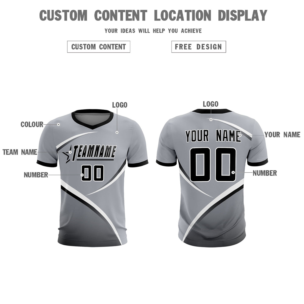 Custom Gray Black Color Block Training Uniform For Men Football Kits Jersey