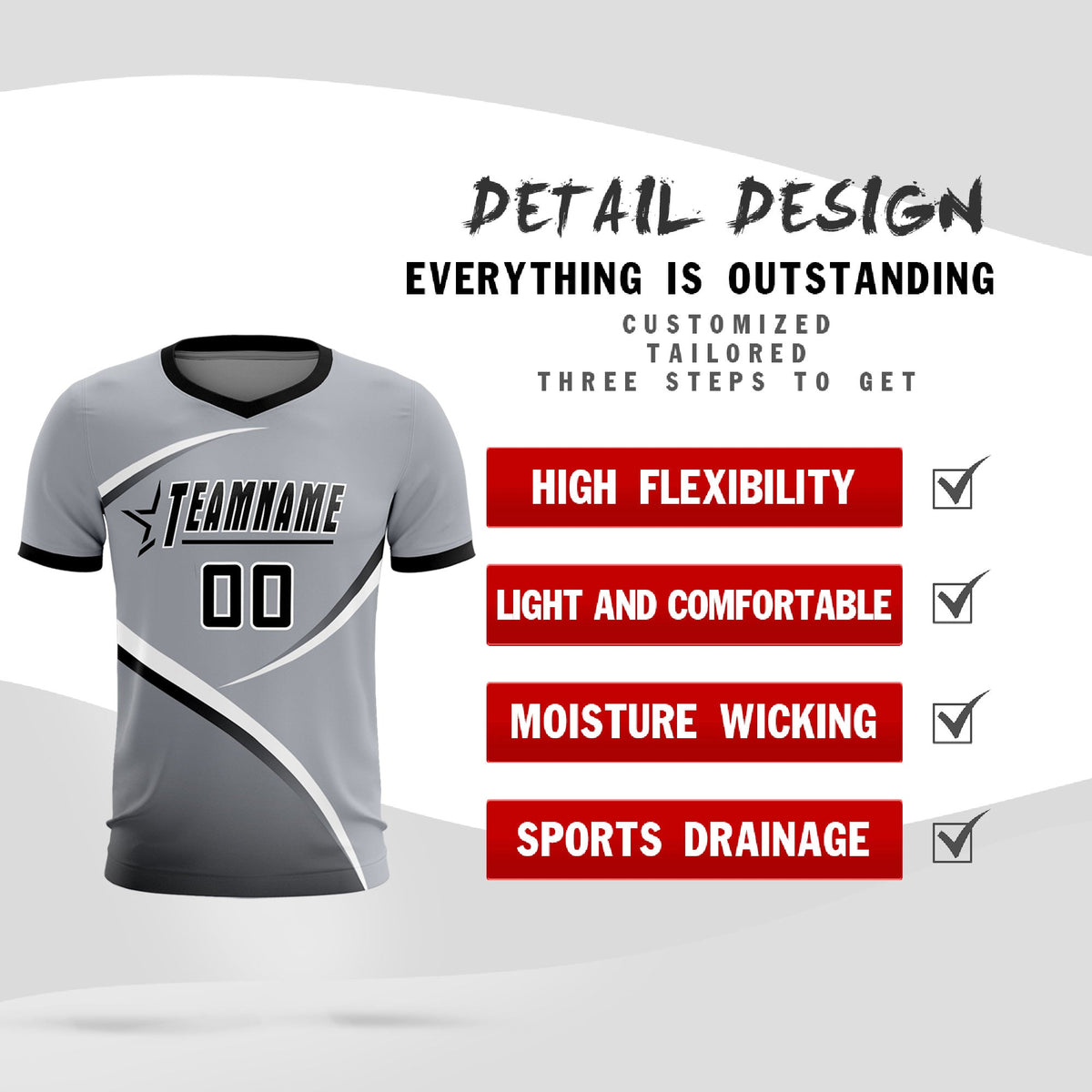 Custom Gray Black Color Block Training Uniform For Men Football Kits Jersey