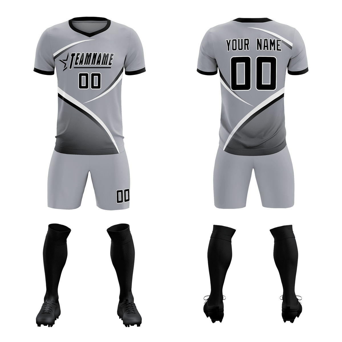 Custom Gray Black Color Block Training Uniform For Men Football Kits Jersey