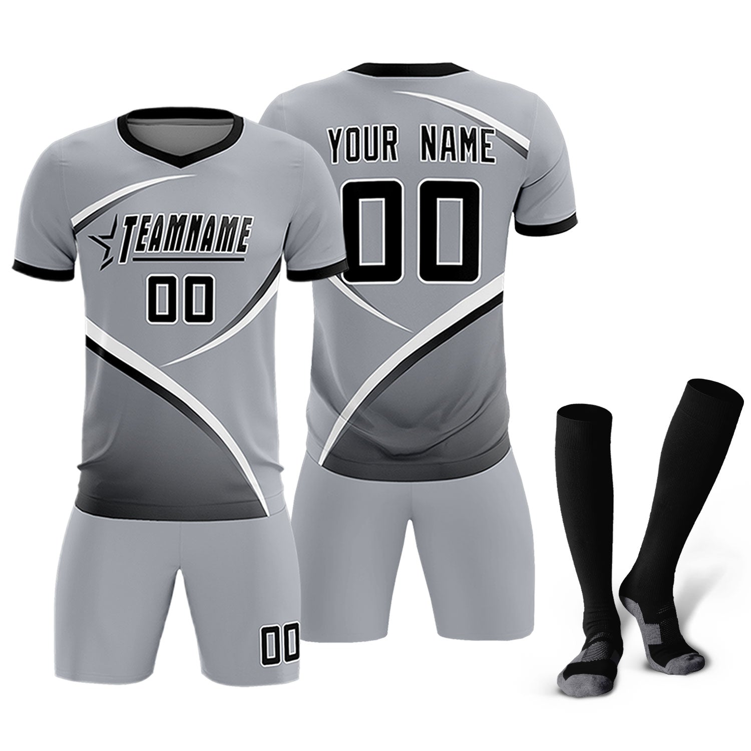 Custom Gray Black Color Block Training Uniform For Men Soccer Sets Jersey