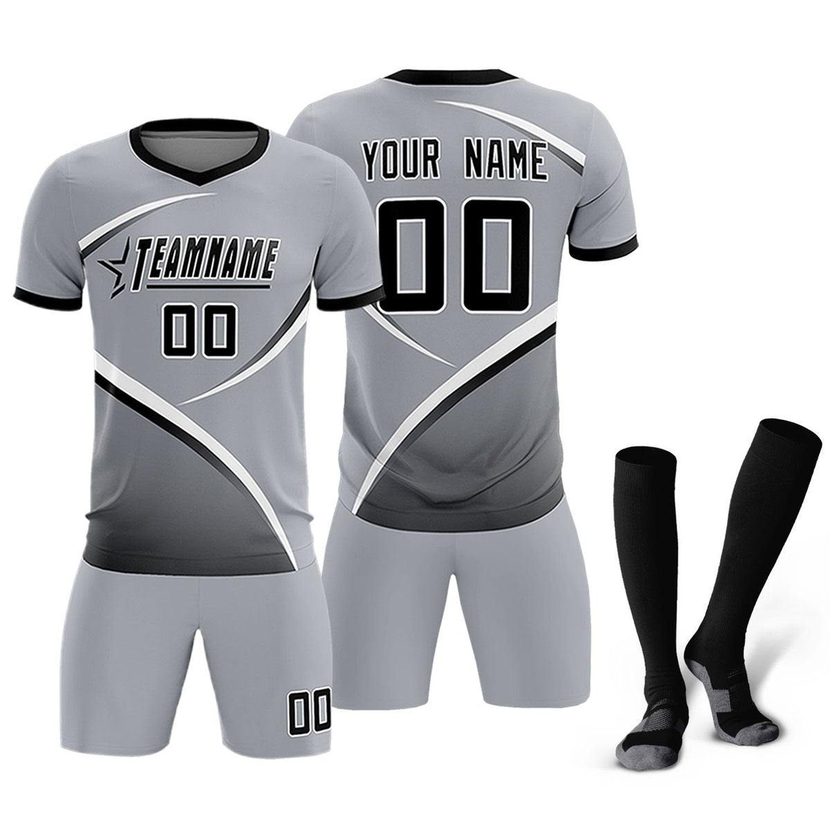 Custom Gray Black Color Block Training Uniform For Men Football Kits Jersey