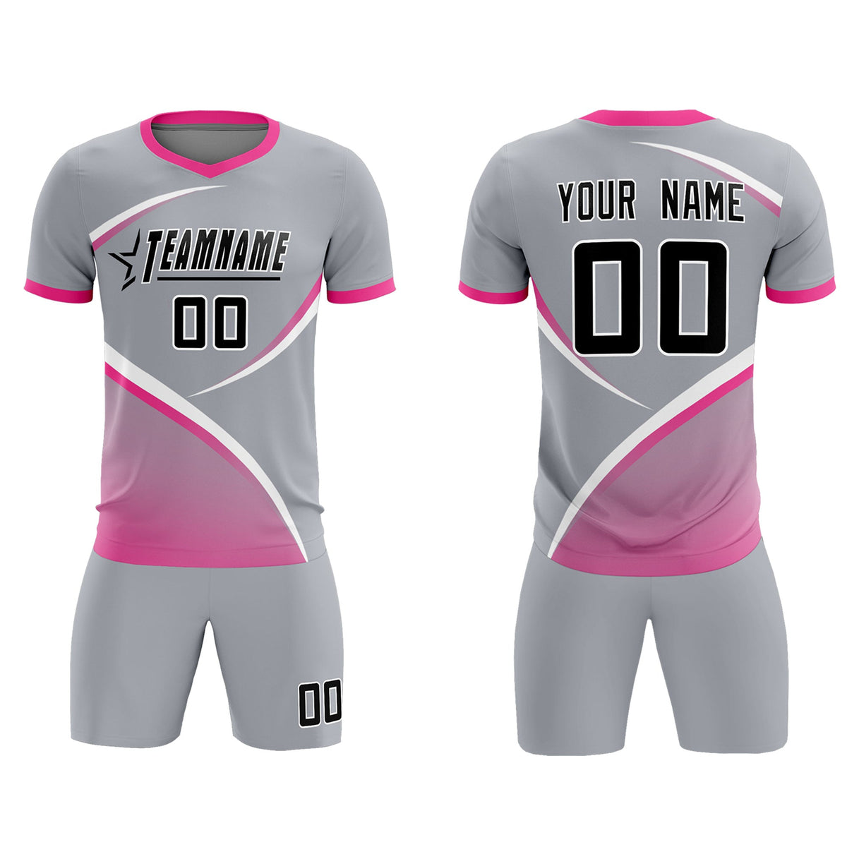 Custom Gray Pink Color Block Training Uniform For Men Soccer Sets Jersey