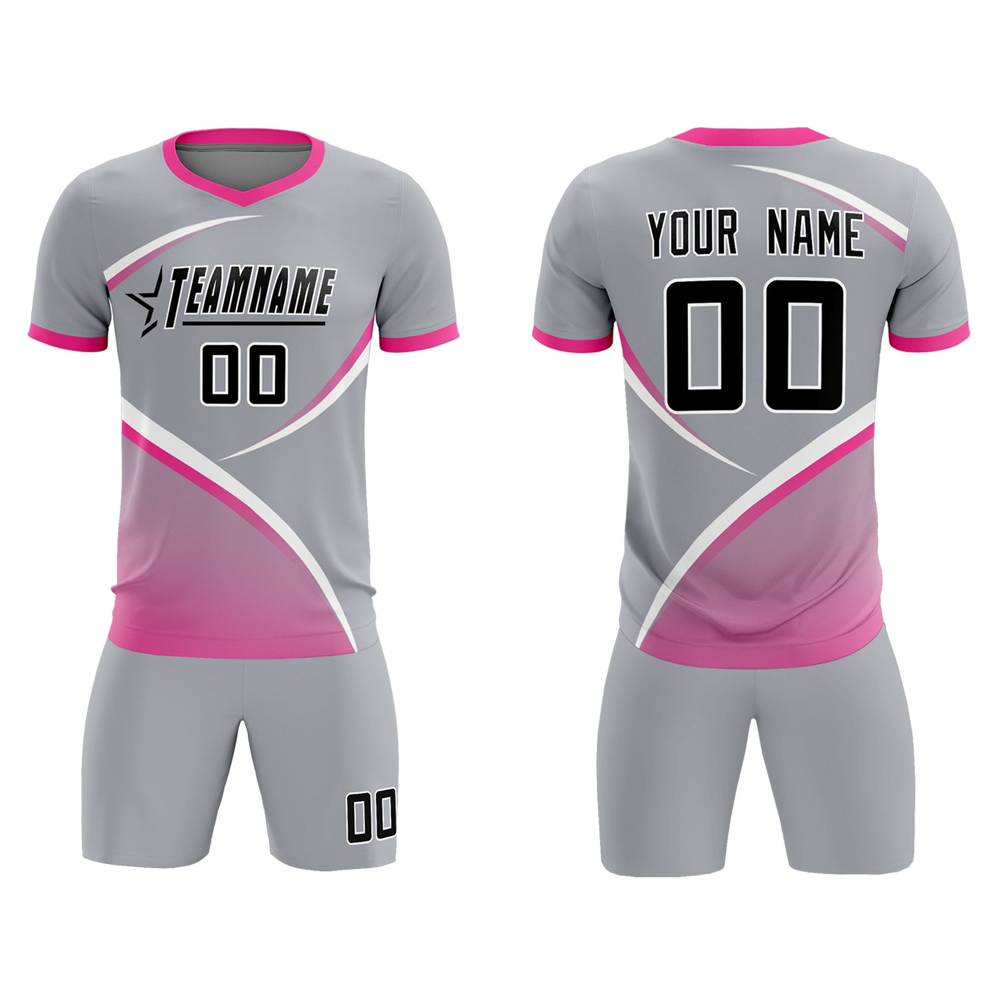 Custom Gray Pink Color Block Training Uniform For Men Soccer Sets Jersey