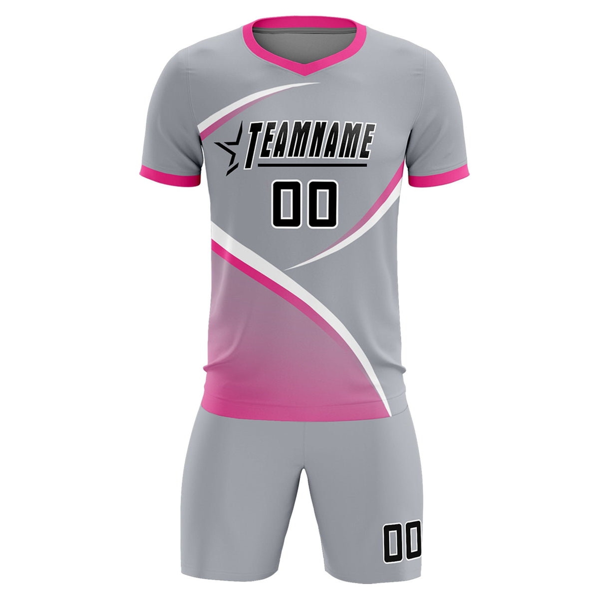 Custom Gray Pink Color Block Training Uniform For Men Football Kits Jersey