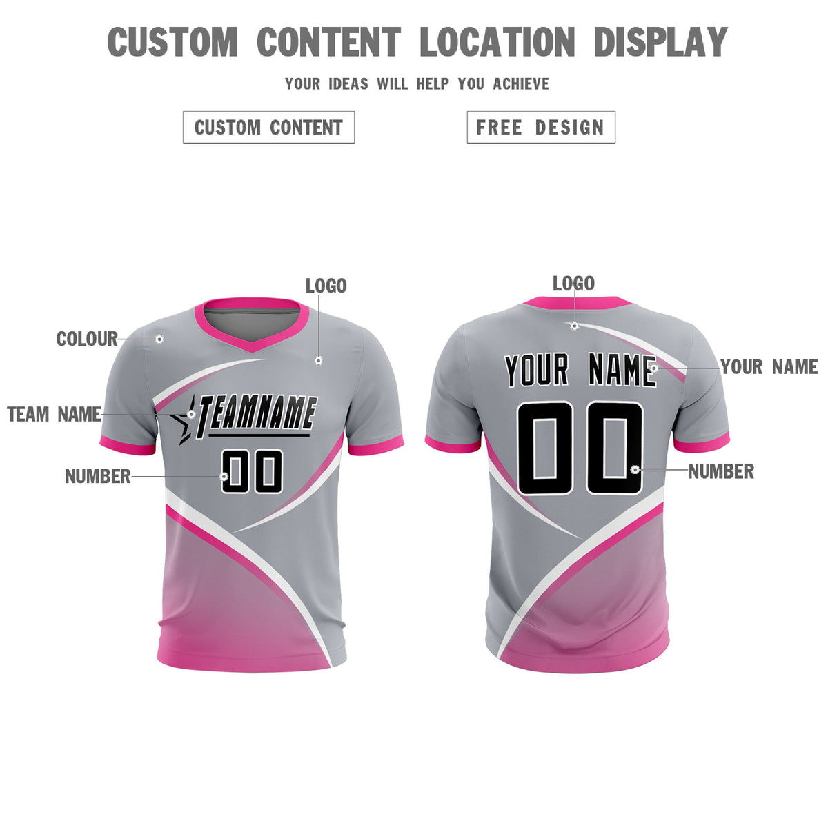 Custom Gray Pink Color Block Training Uniform For Men Soccer Sets Jersey
