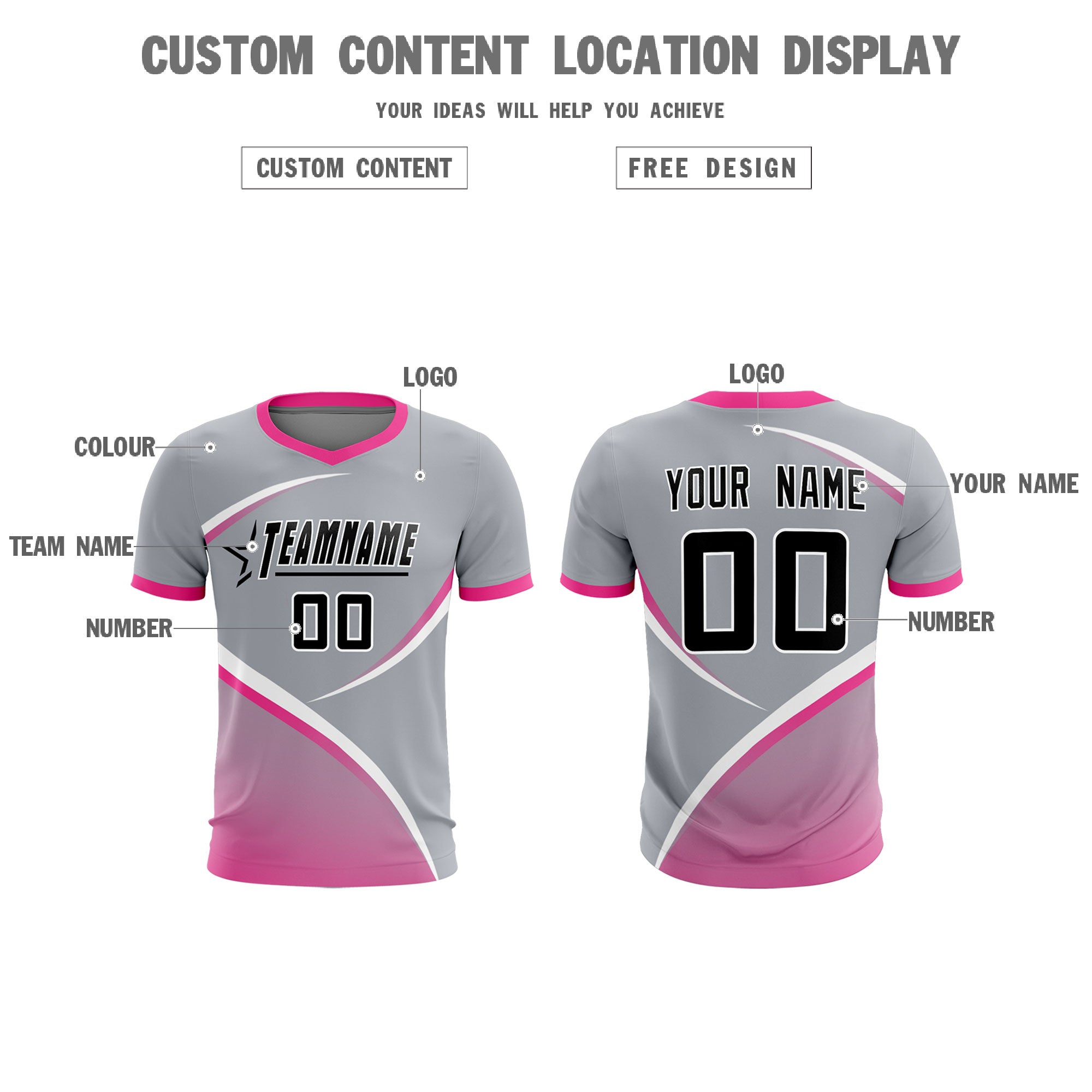 Custom Gray Pink Color Block Training Uniform For Men Soccer Sets Jersey