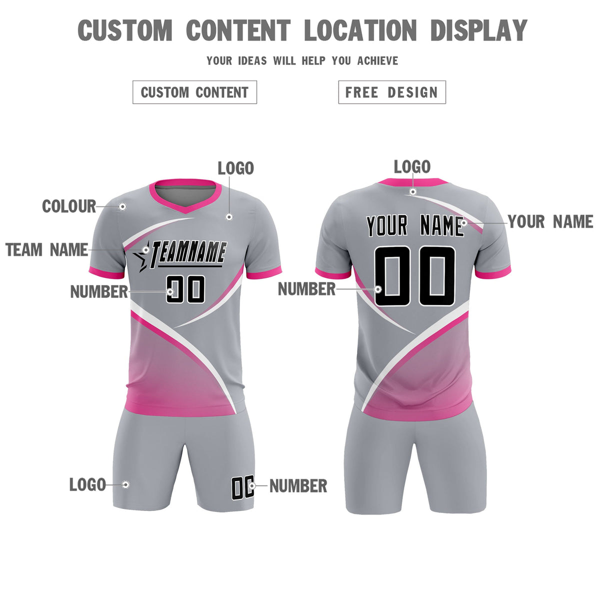 Custom Gray Pink Color Block Training Uniform For Men Football Kits Jersey