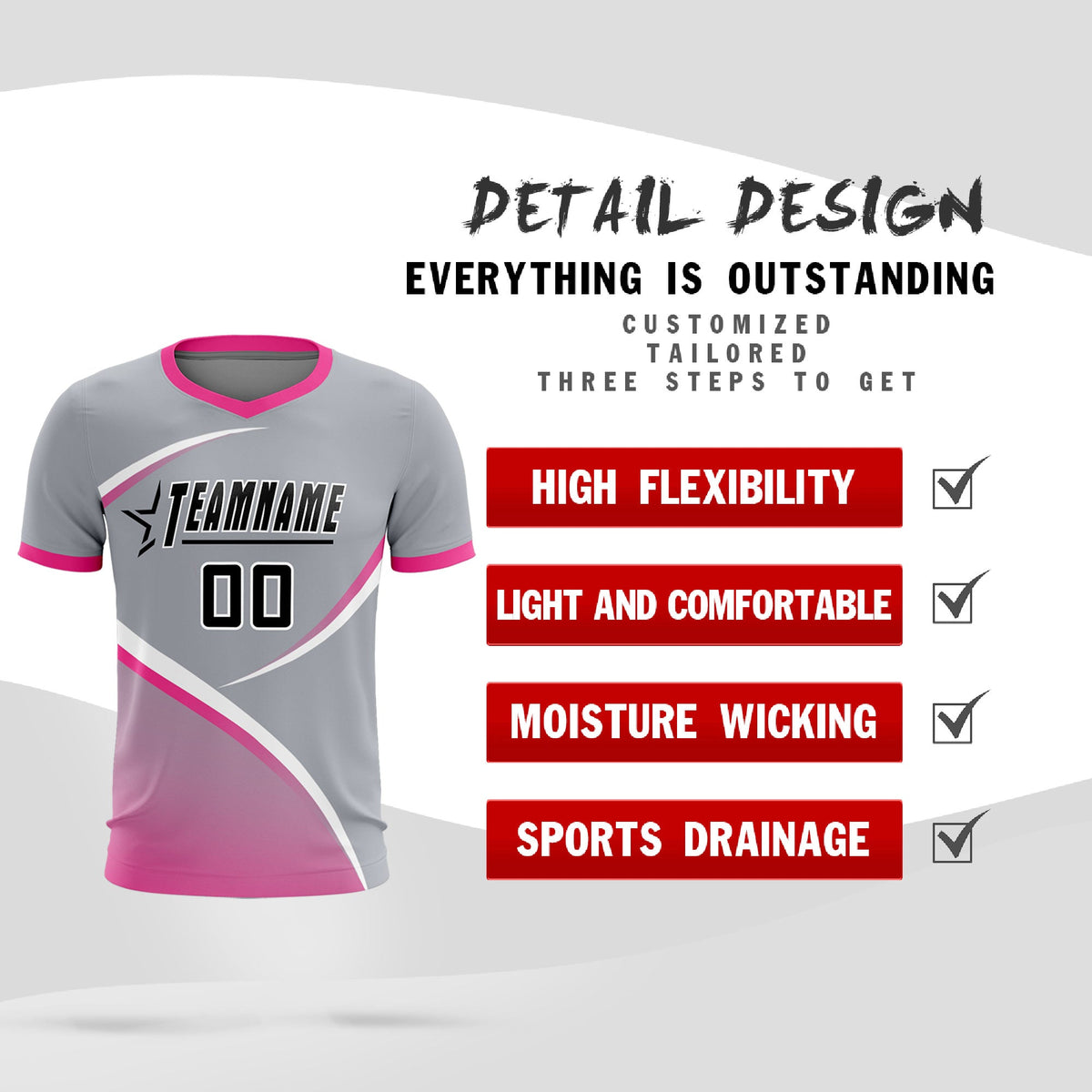 Custom Gray Pink Color Block Training Uniform For Men Football Kits Jersey