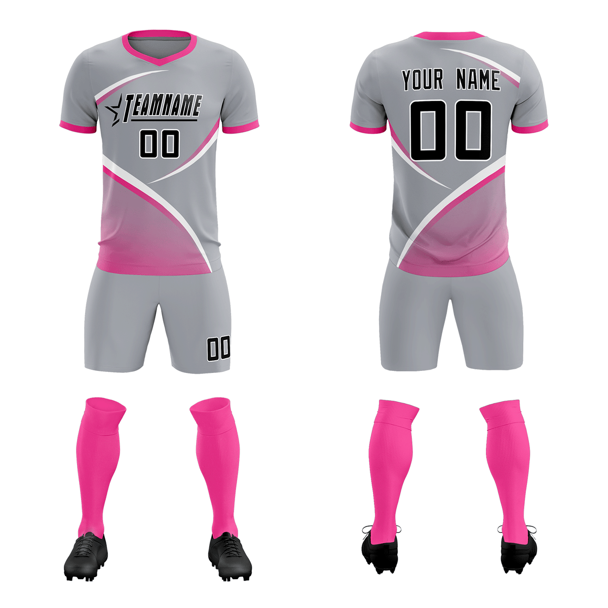 Custom Gray Pink Color Block Training Uniform For Men Football Kits Jersey