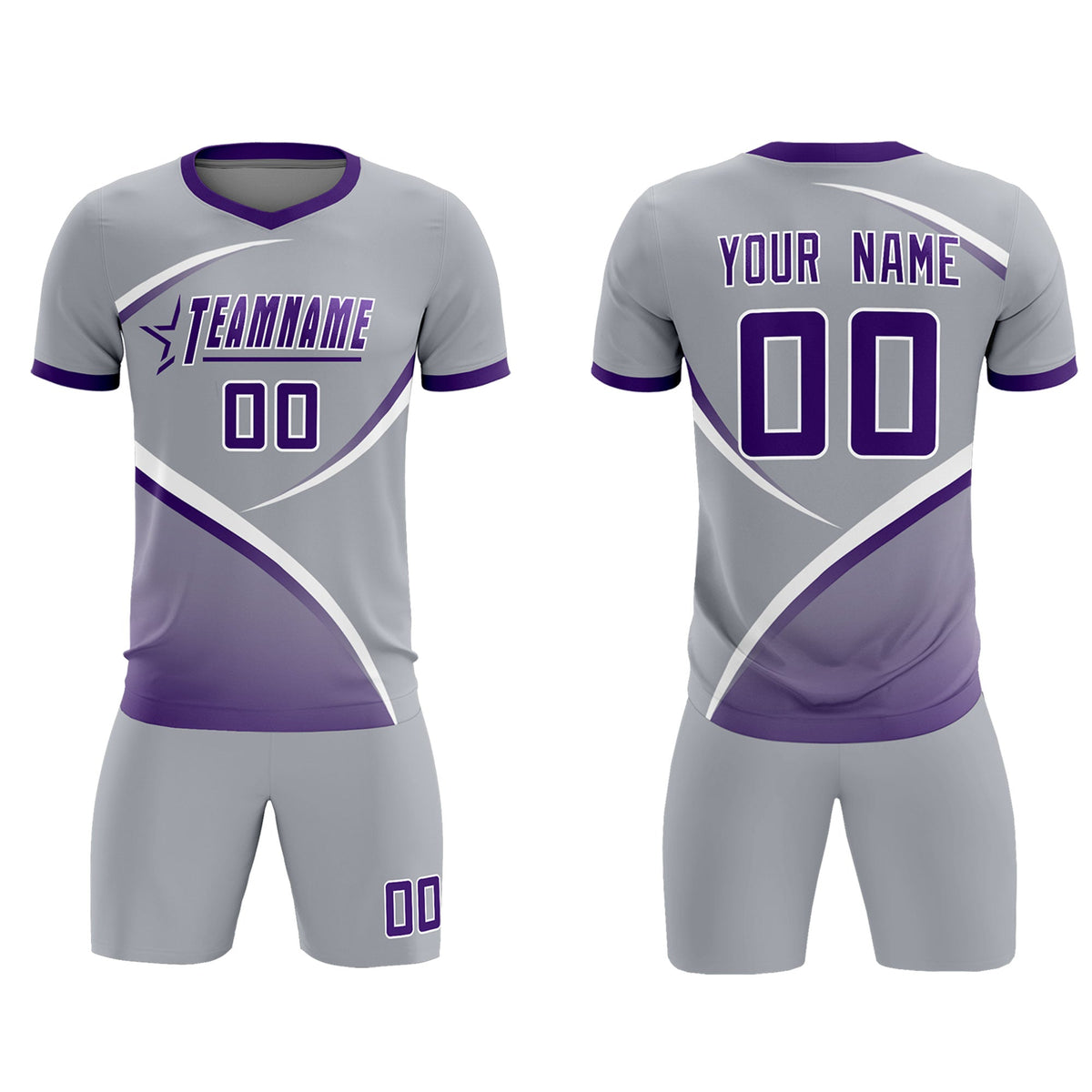 Custom Gray Purple Color Block Training Uniform For Men Soccer Sets Jersey