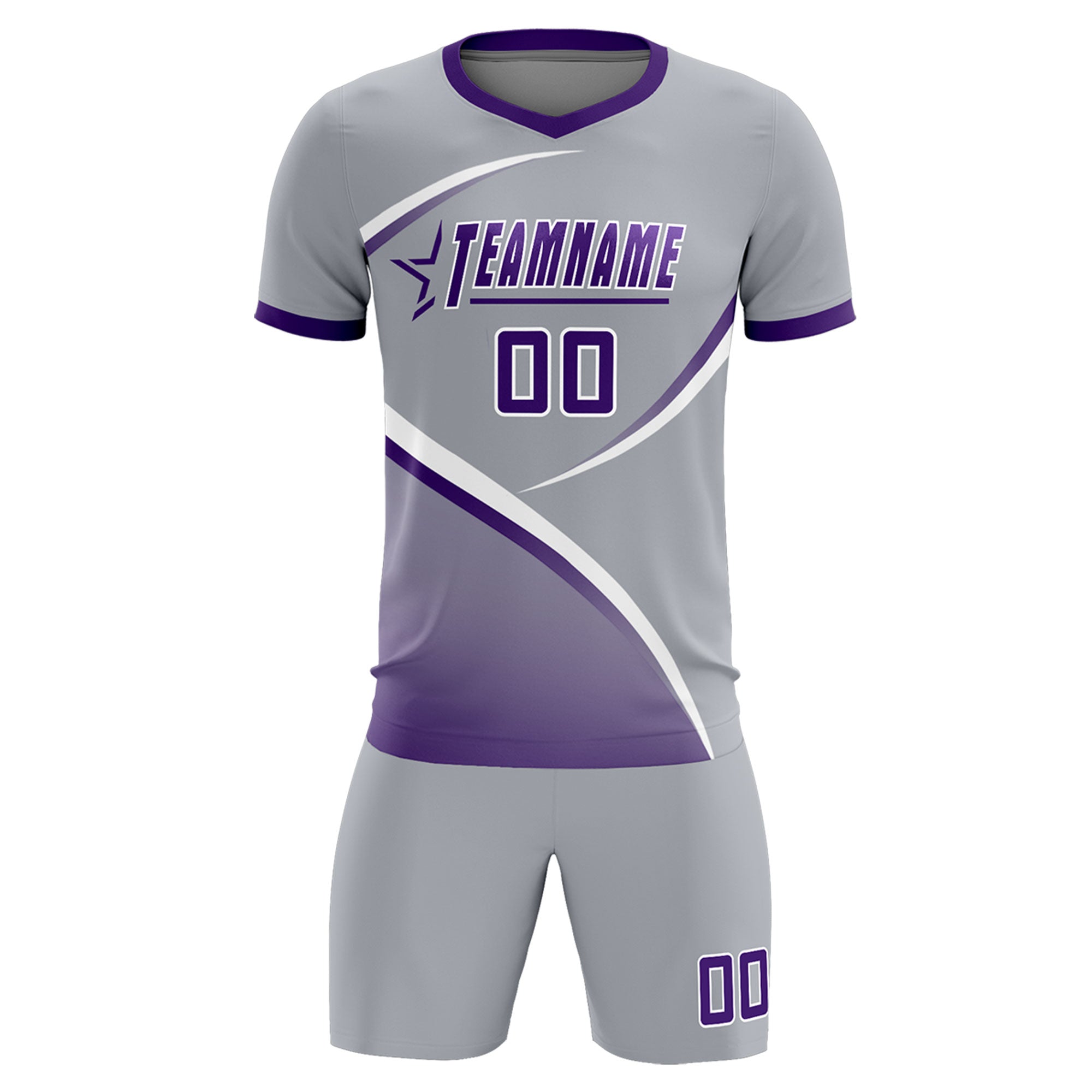 Custom Gray Purple Color Block Training Uniform For Men Soccer Sets Jersey
