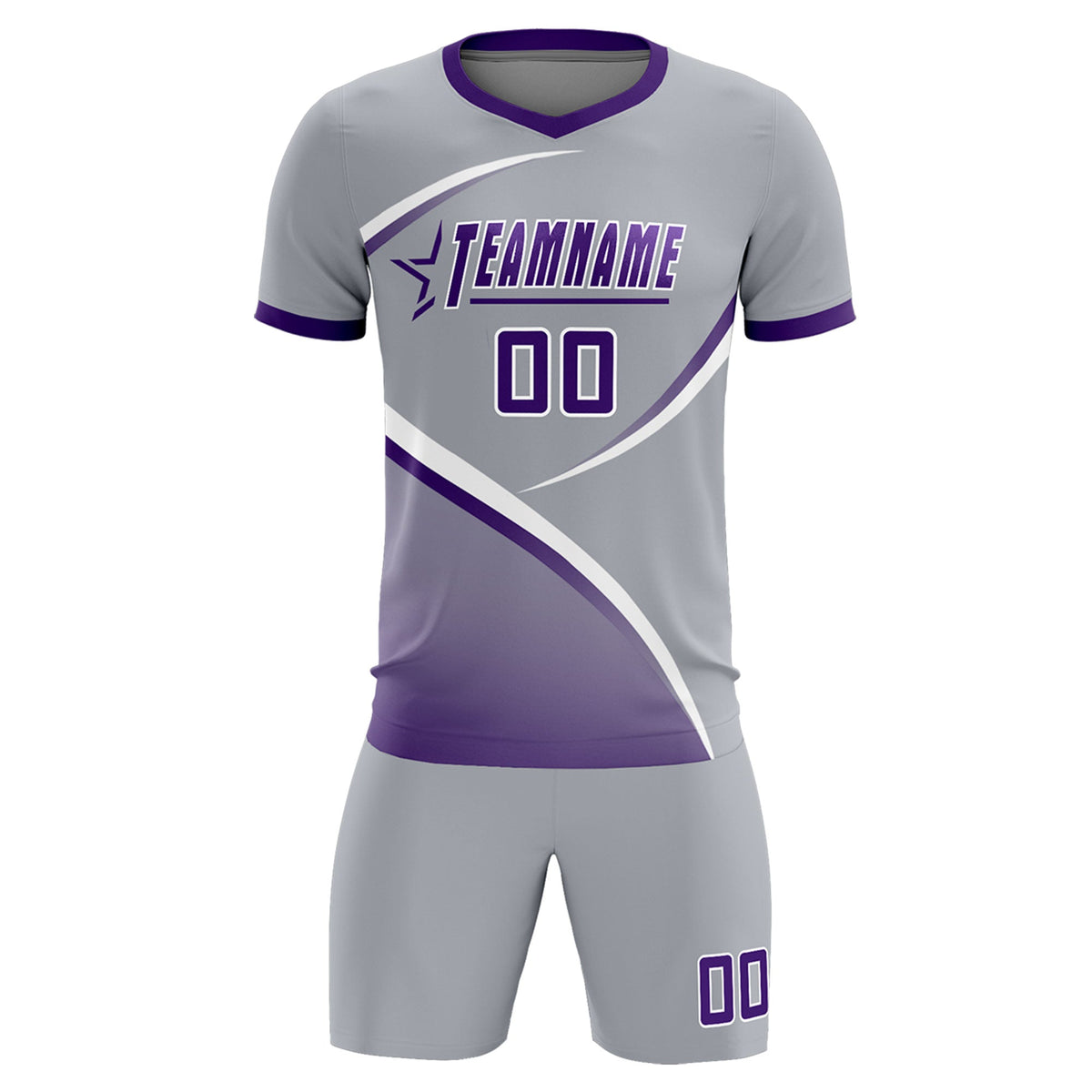 Custom Gray Purple Color Block Training Uniform For Men Football Kits Jersey