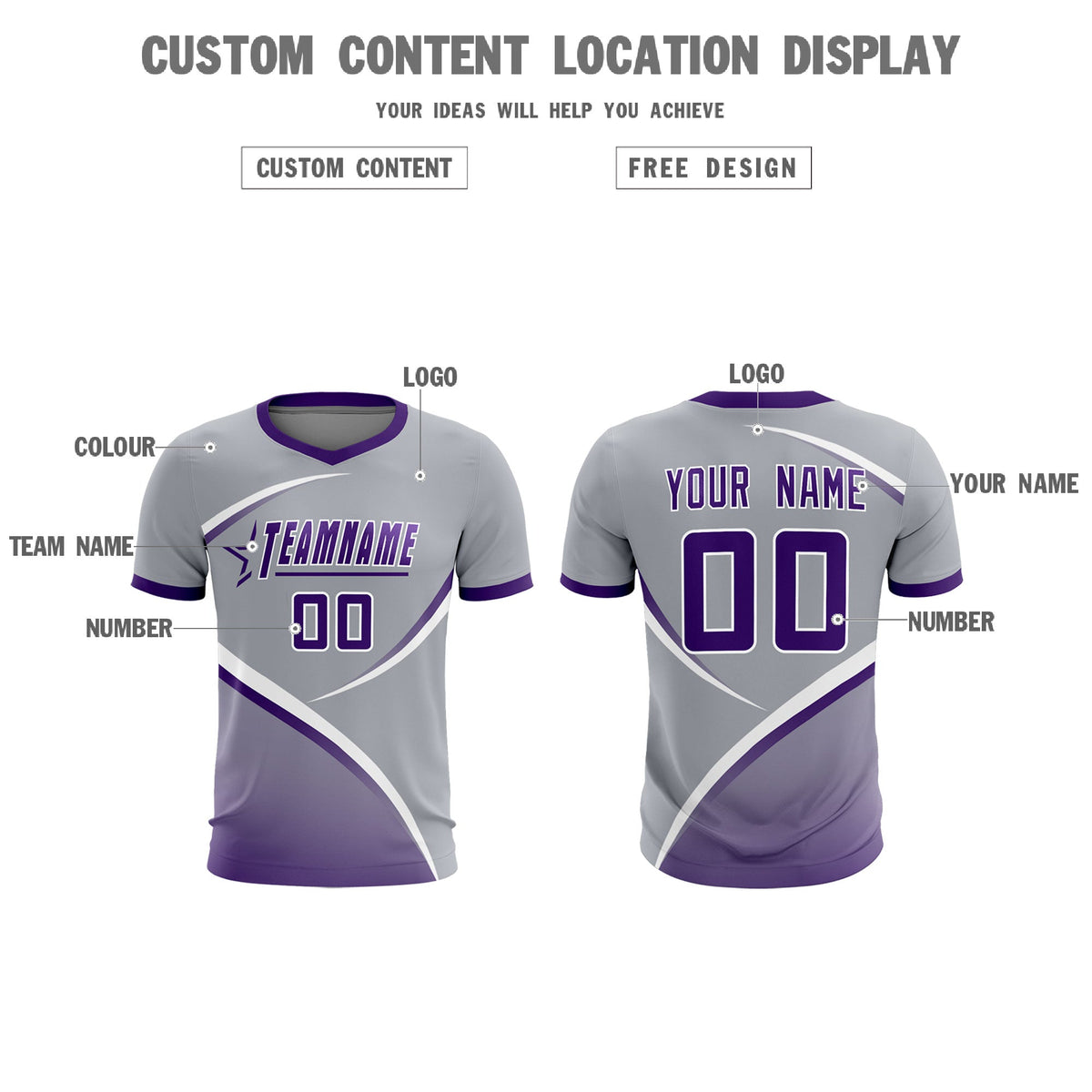 Custom Gray Purple Color Block Training Uniform For Men Soccer Sets Jersey