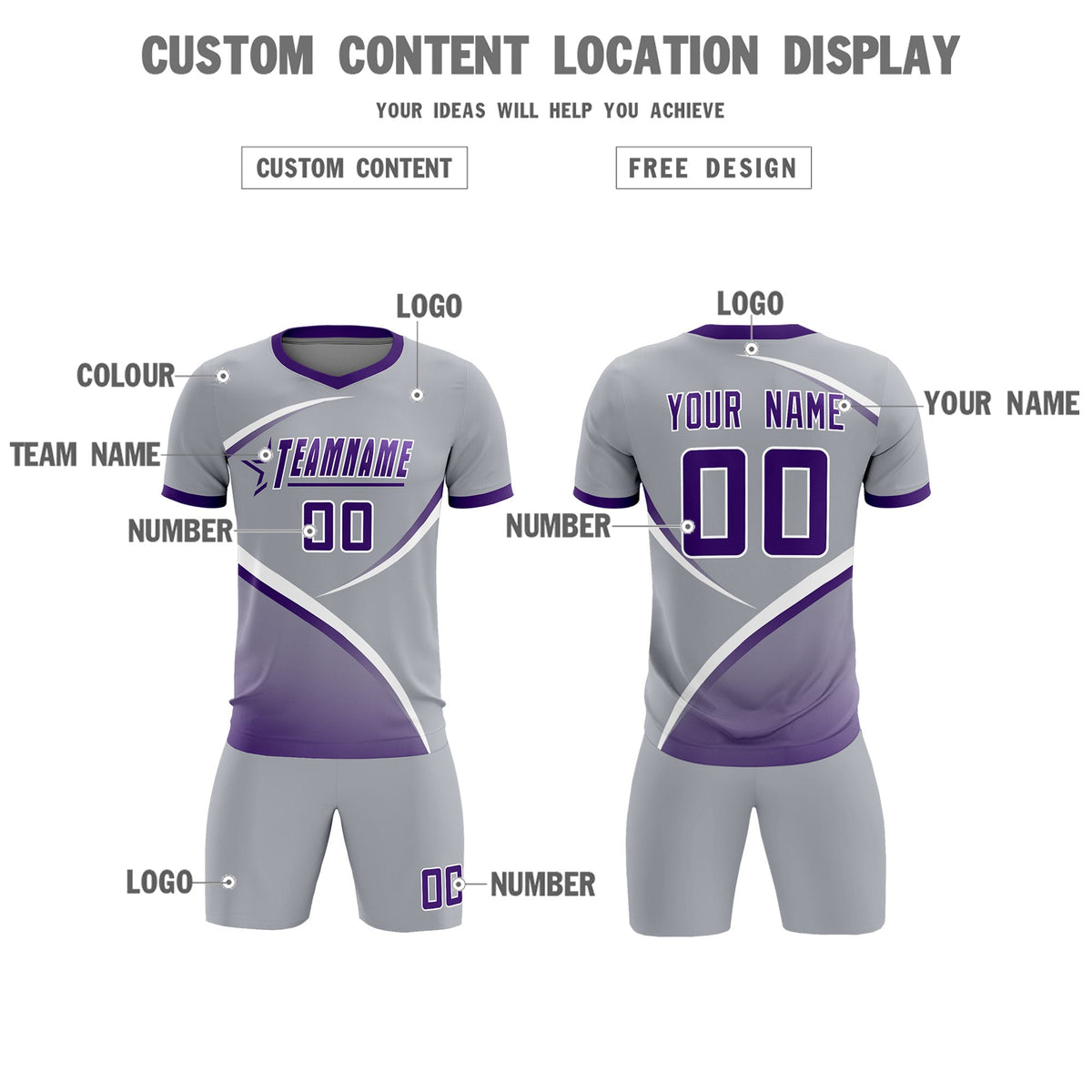 Custom Gray Purple Color Block Training Uniform For Men Football Kits Jersey
