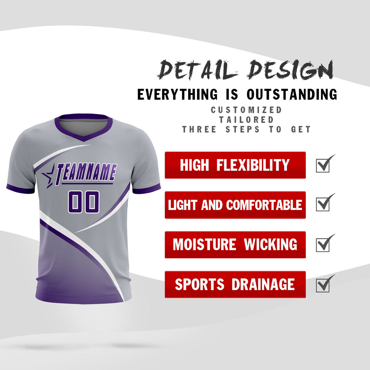 Custom Gray Purple Color Block Training Uniform For Men Football Kits Jersey