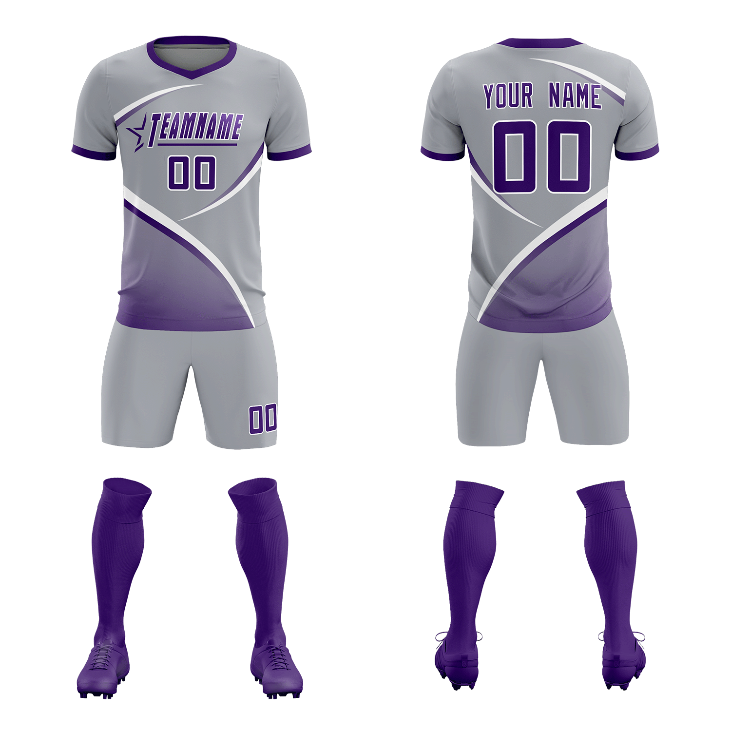 Custom Gray Purple Color Block Training Uniform For Men Soccer Sets Jersey