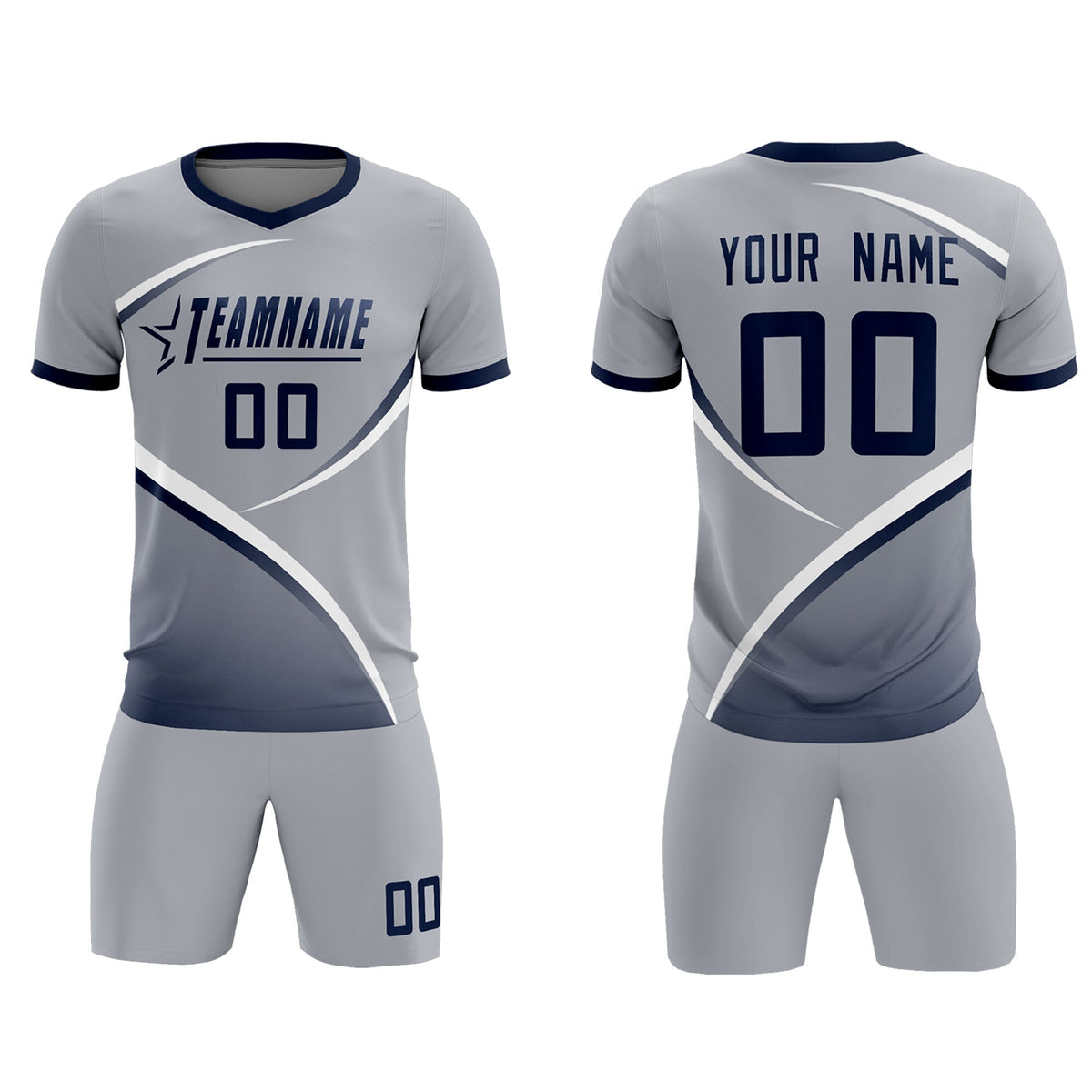 Custom Gray Navy Color Block Training Uniform For Men Football Kits Jersey