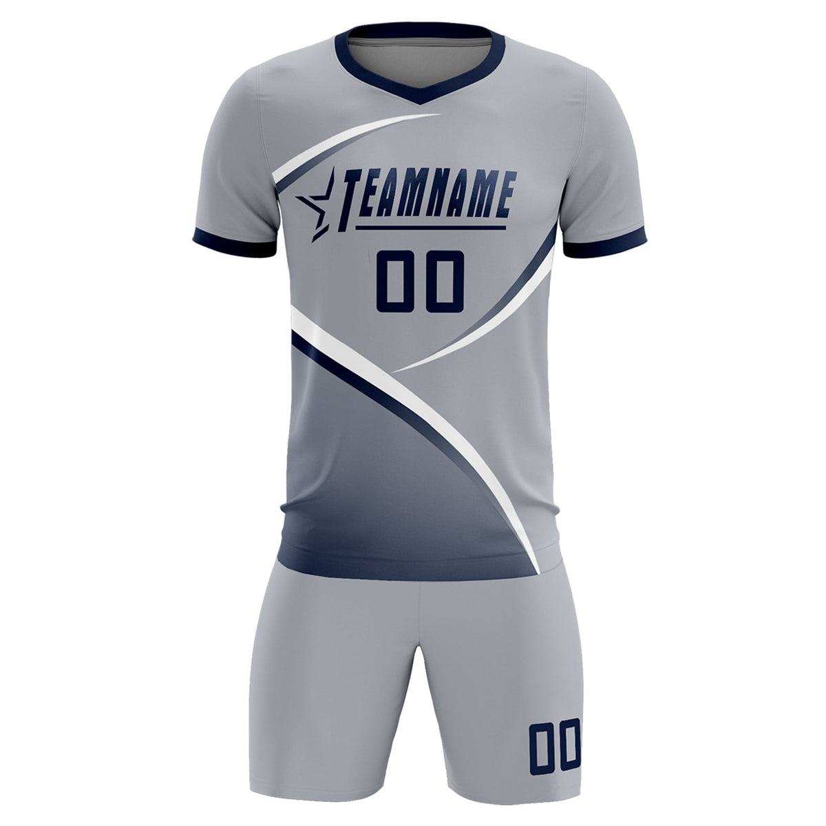 Custom Gray Navy Color Block Training Uniform For Men Football Kits Jersey