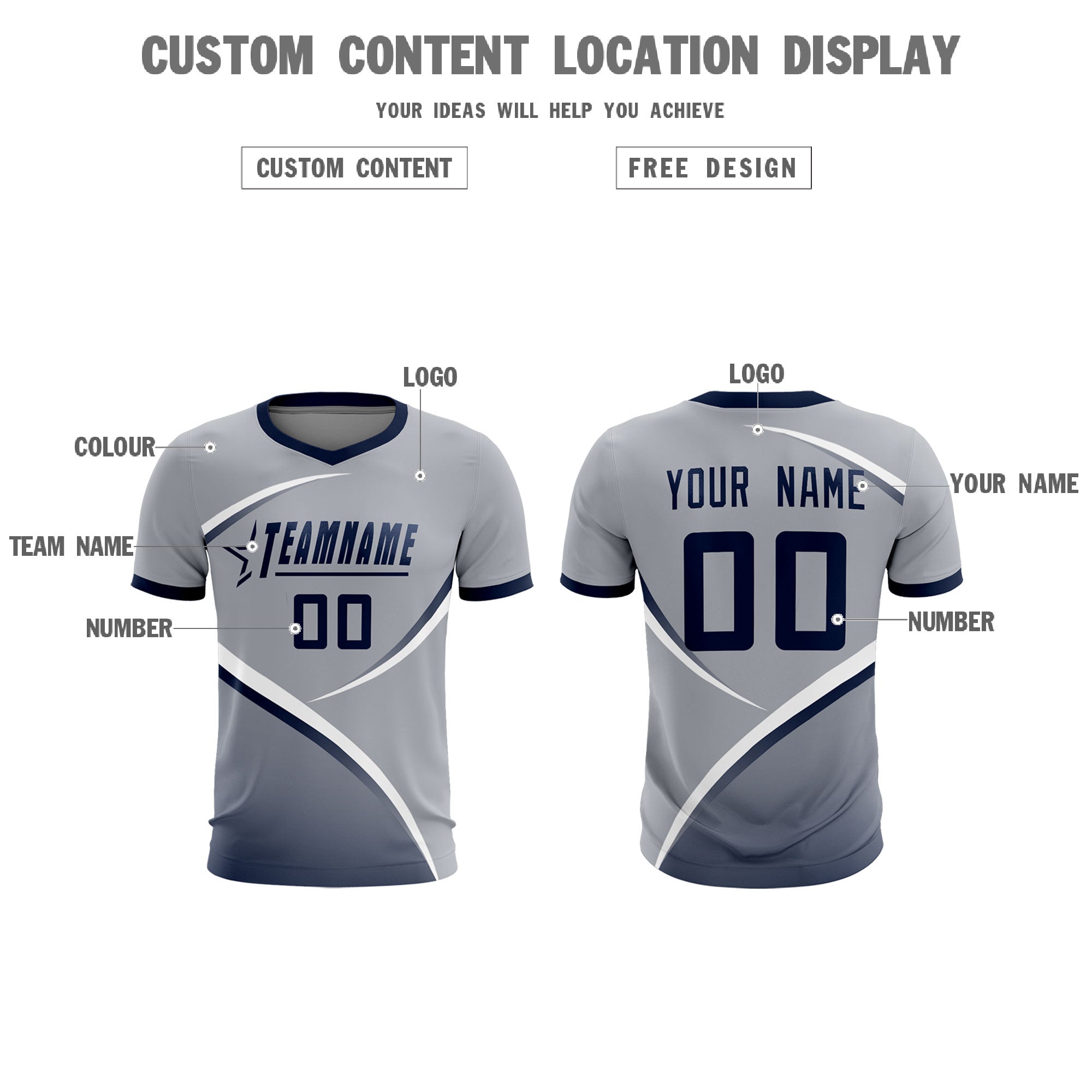 Custom Gray Navy Color Block Training Uniform For Men Soccer Sets Jersey