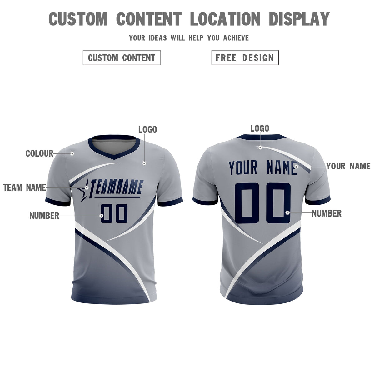Custom Gray Navy Color Block Training Uniform For Men Football Kits Jersey