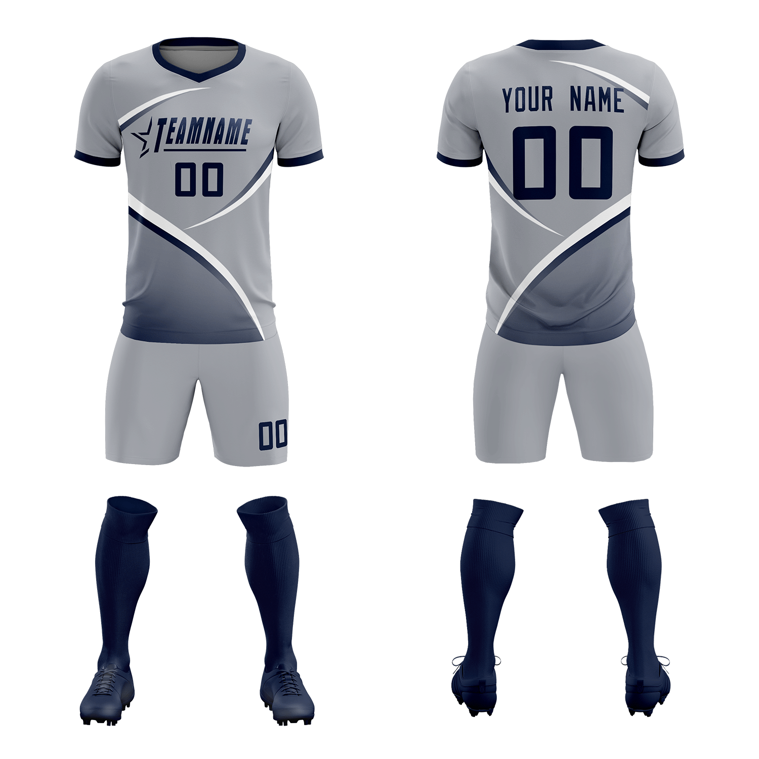 Custom Gray Navy Color Block Training Uniform For Men Soccer Sets Jersey