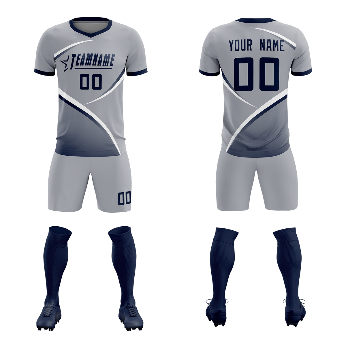 Custom Gray Navy Color Block Training Uniform For Men Football Kits Jersey