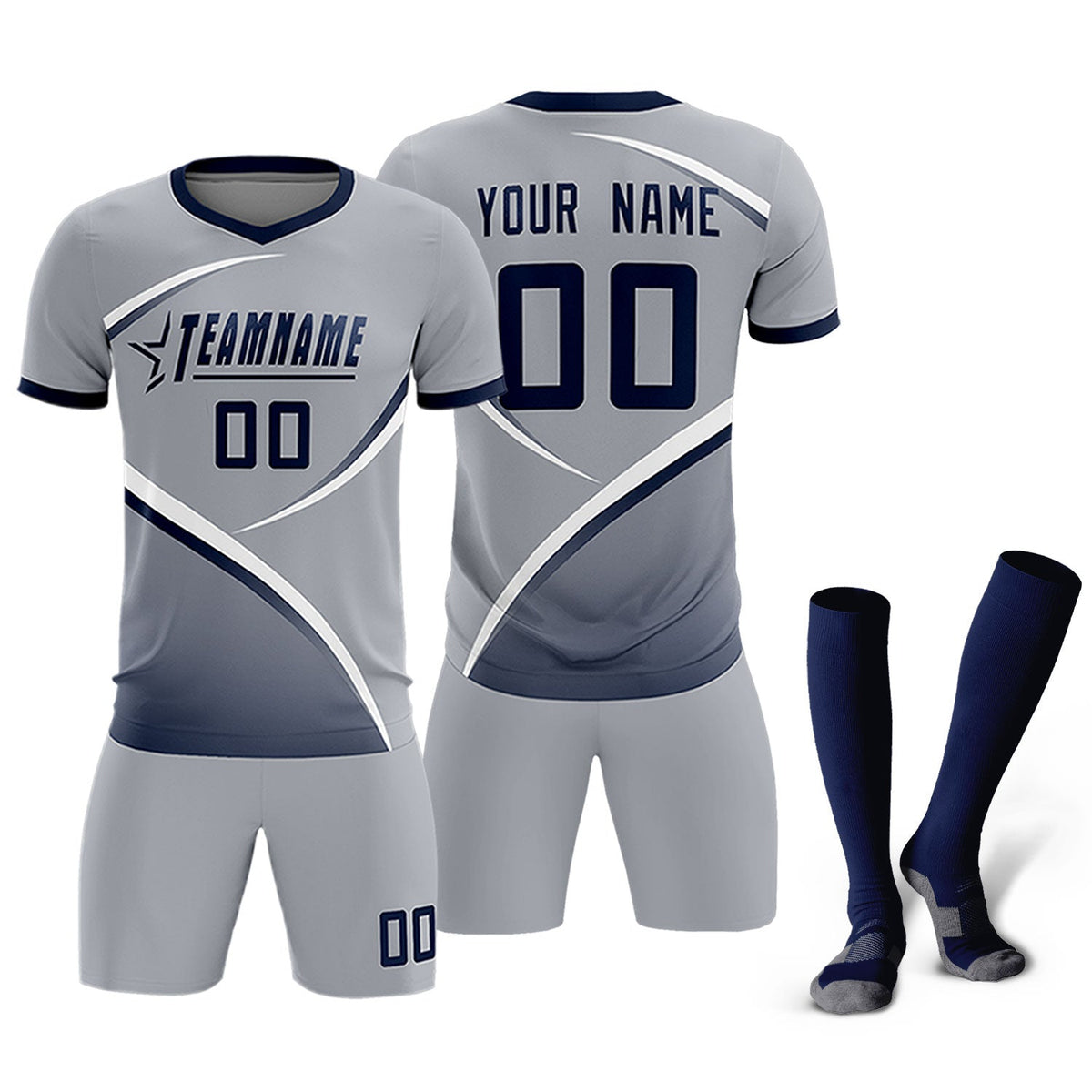 Custom Gray Navy Color Block Training Uniform For Men Football Kits Jersey