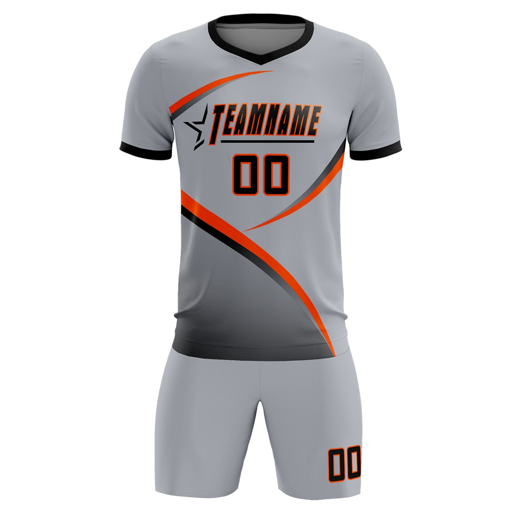 Custom Gray Black Color Block Training Uniform For Men Soccer Sets Jersey