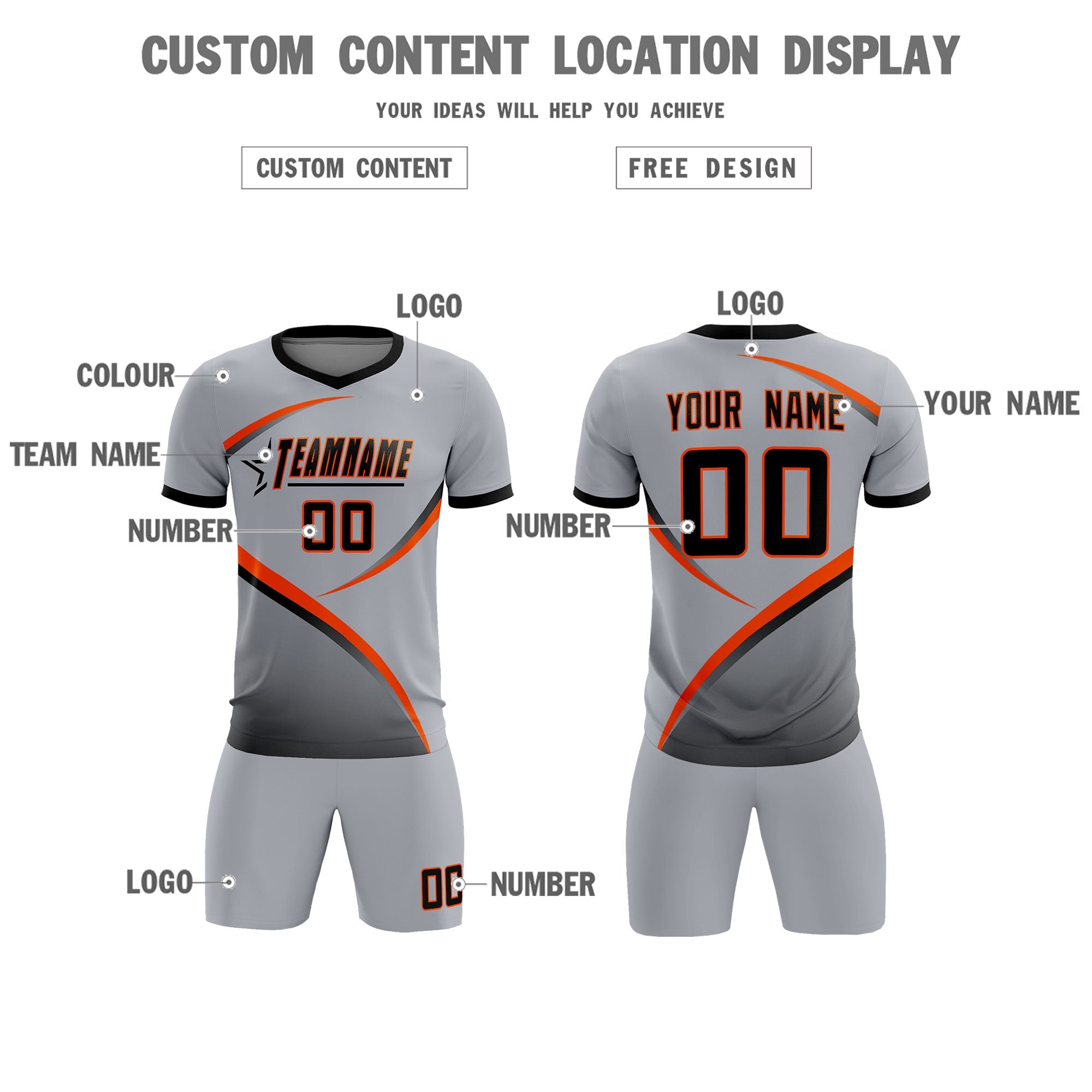 Custom Gray Black Color Block Training Uniform For Men Soccer Sets Jersey