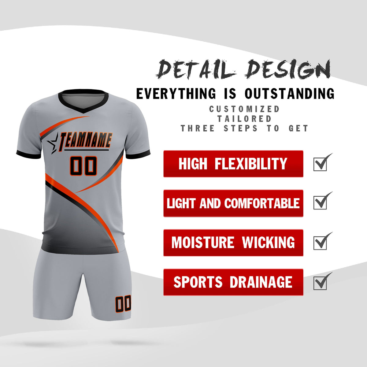 Custom Gray Black Color Block Training Uniform For Men Football Kits Jersey