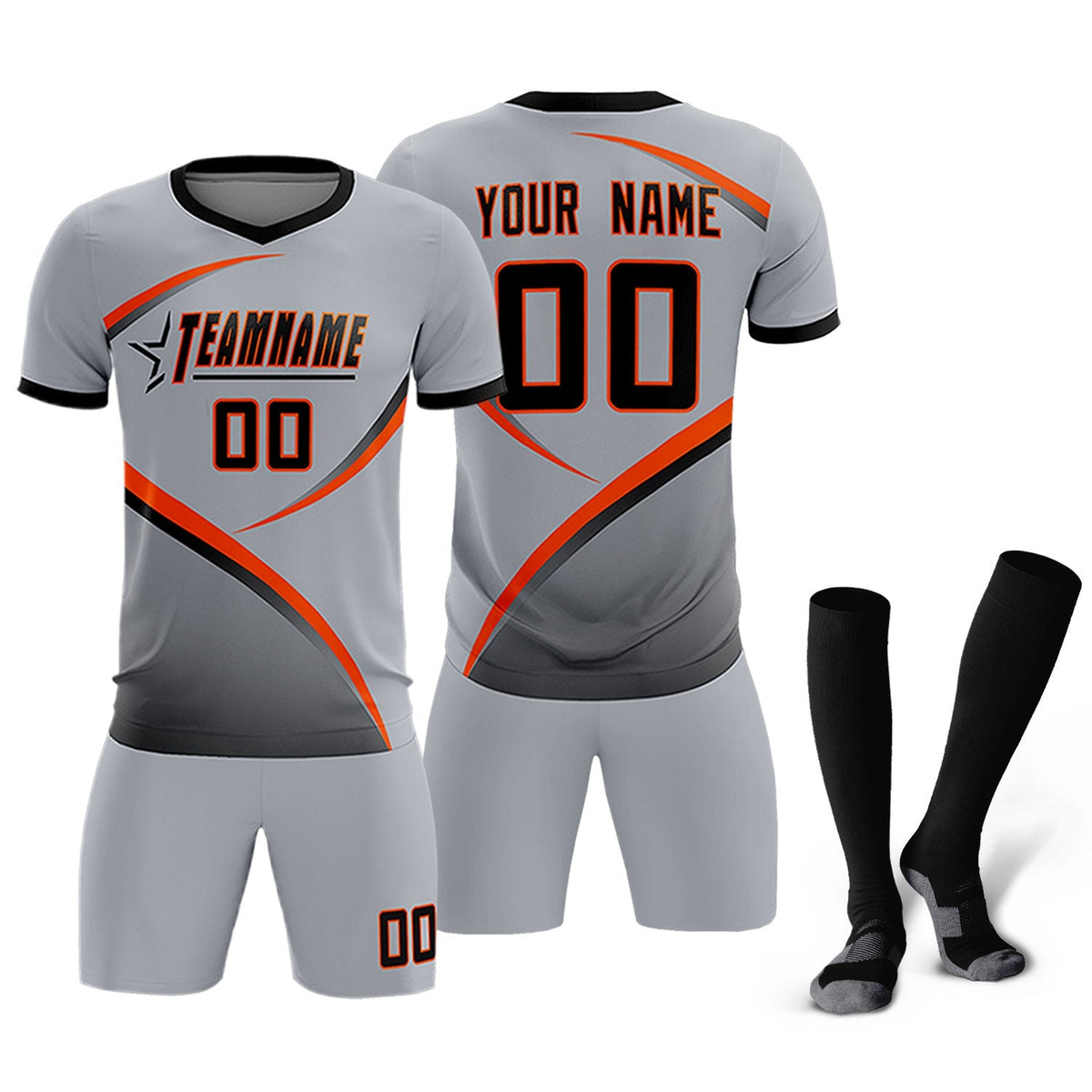 Custom Gray Black Color Block Training Uniform For Men Football Kits Jersey