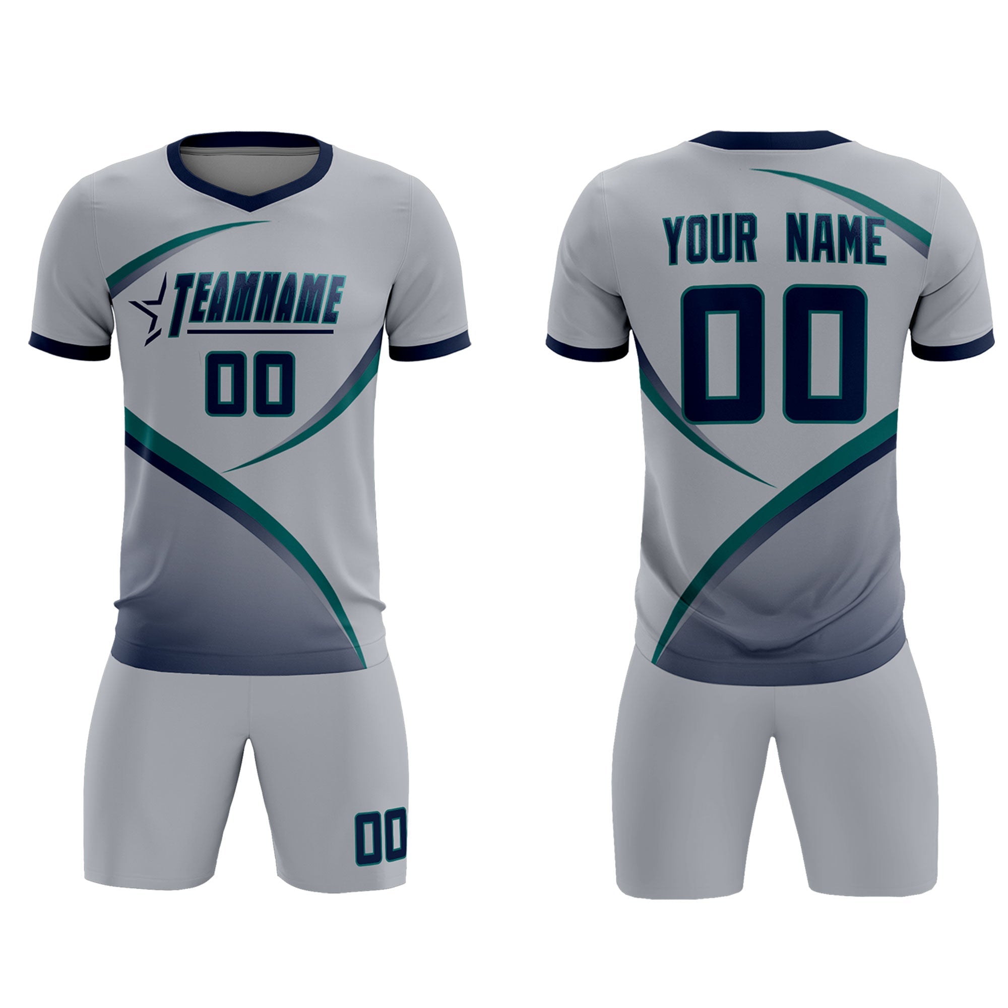 Custom Gray Navy Color Block Training Uniform For Men Soccer Sets Jersey
