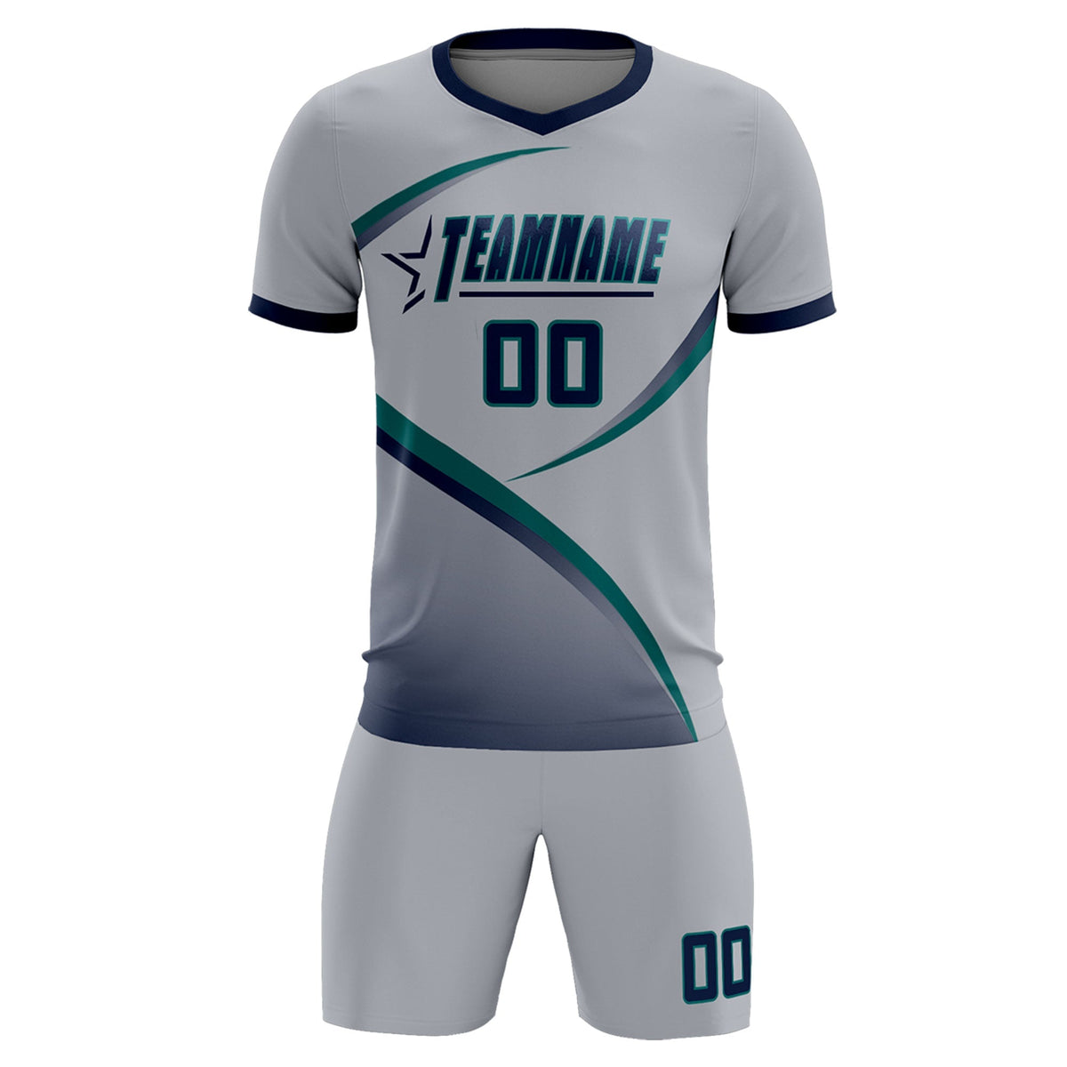 Custom Gray Navy Color Block Training Uniform For Men Football Kits Jersey